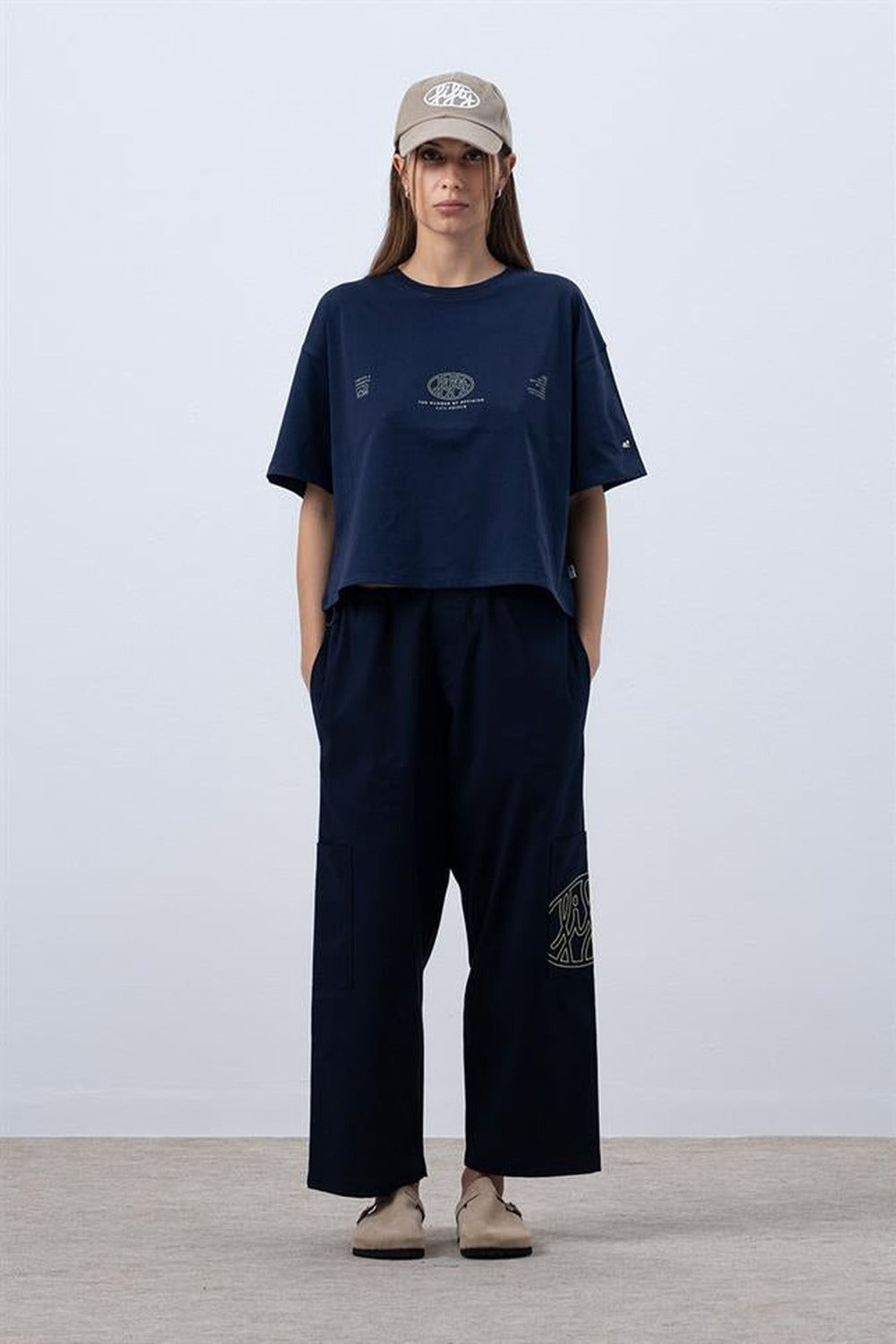Fifty Pieces-Lacivert Core Oversize Mid Length T-Shirt-T-Shirts-6-roqelvaxirum.shop