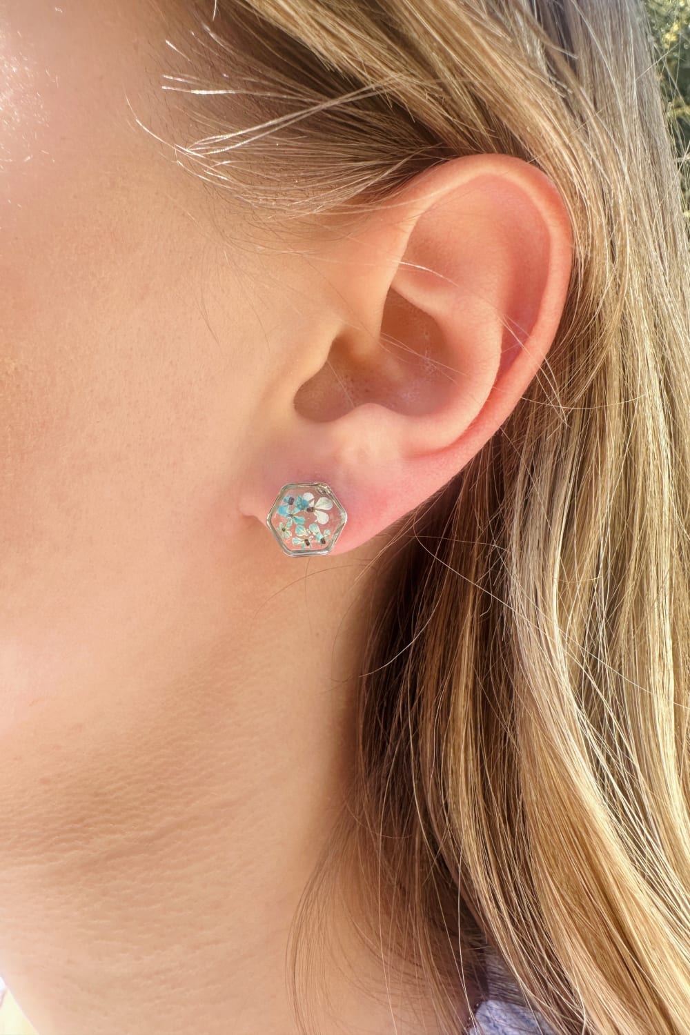 Fiorel Design-Teeny Weeny Hexagon Rhodium - Blue-Küpe-2-roqelvaxirum.shop