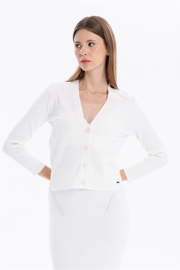 GMG Firenze-Dikiş Detaylı V Yaka Düğmeli Kadın Hırka-HIRKA-6-roqelvaxirum.shop