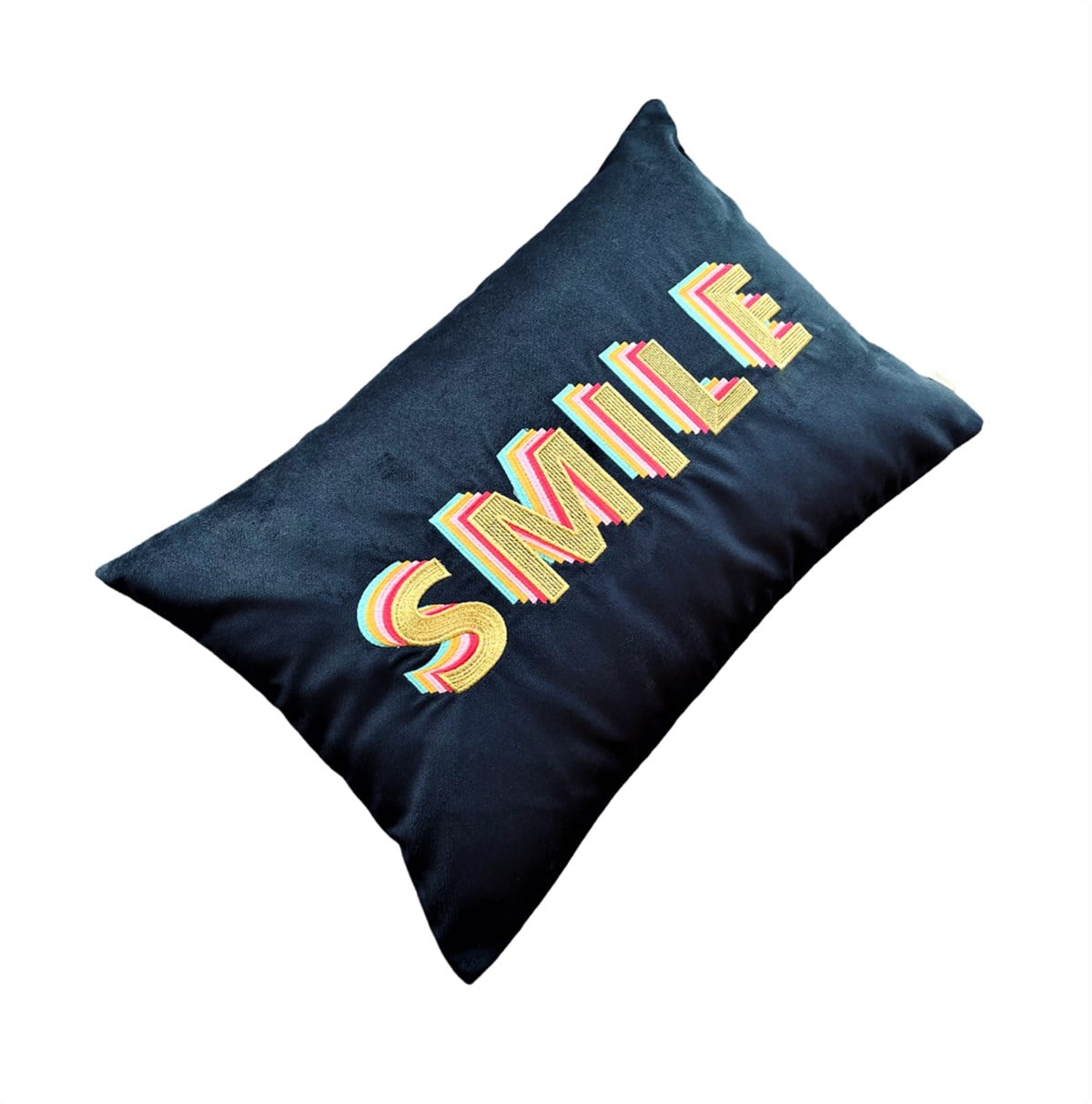 Ge Living-Smile Desenli Lacivert Kadife Dekoratif Kırlent Kılıfı 35 X 50-Kırlent Kılıfı-4-roqelvaxirum.shop