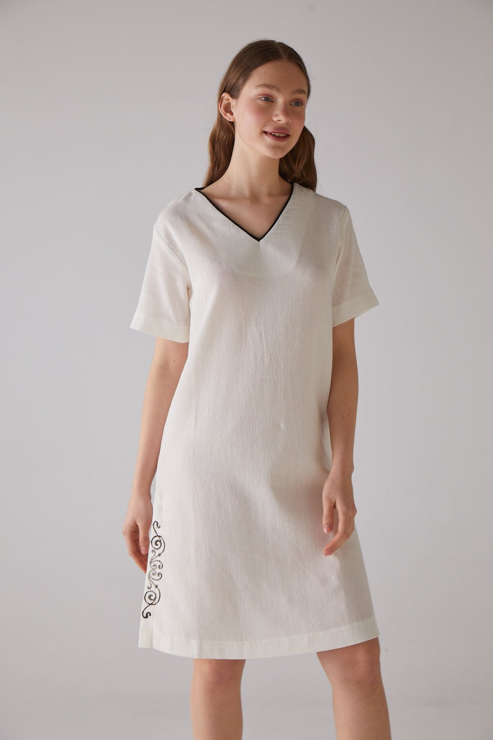 Handarte Los Angeles-Nota Desen V Yaka Beyaz Gecelik-Gecelik-5-roqelvaxirum.shop