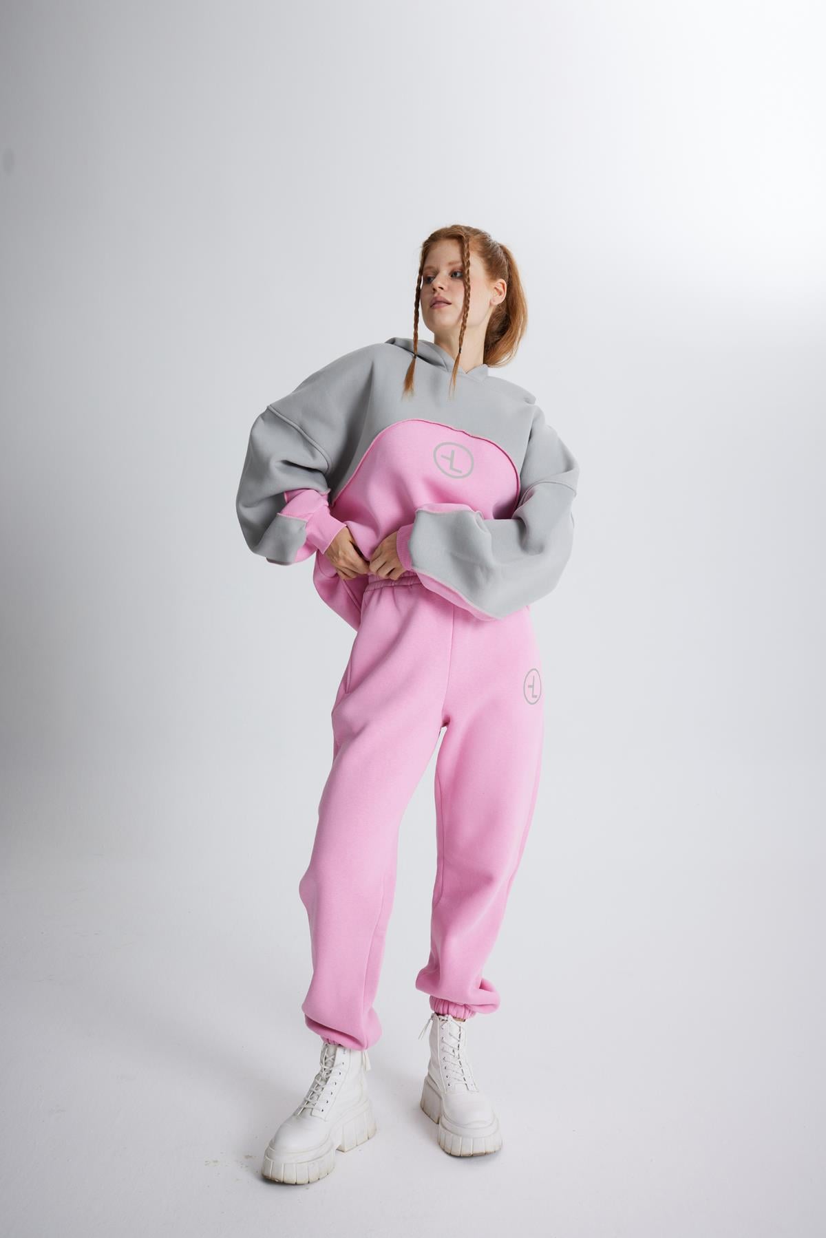 Şardonlu 3 İplik Oversize Kapüşonlu Sweatshirt, Pembe - 3