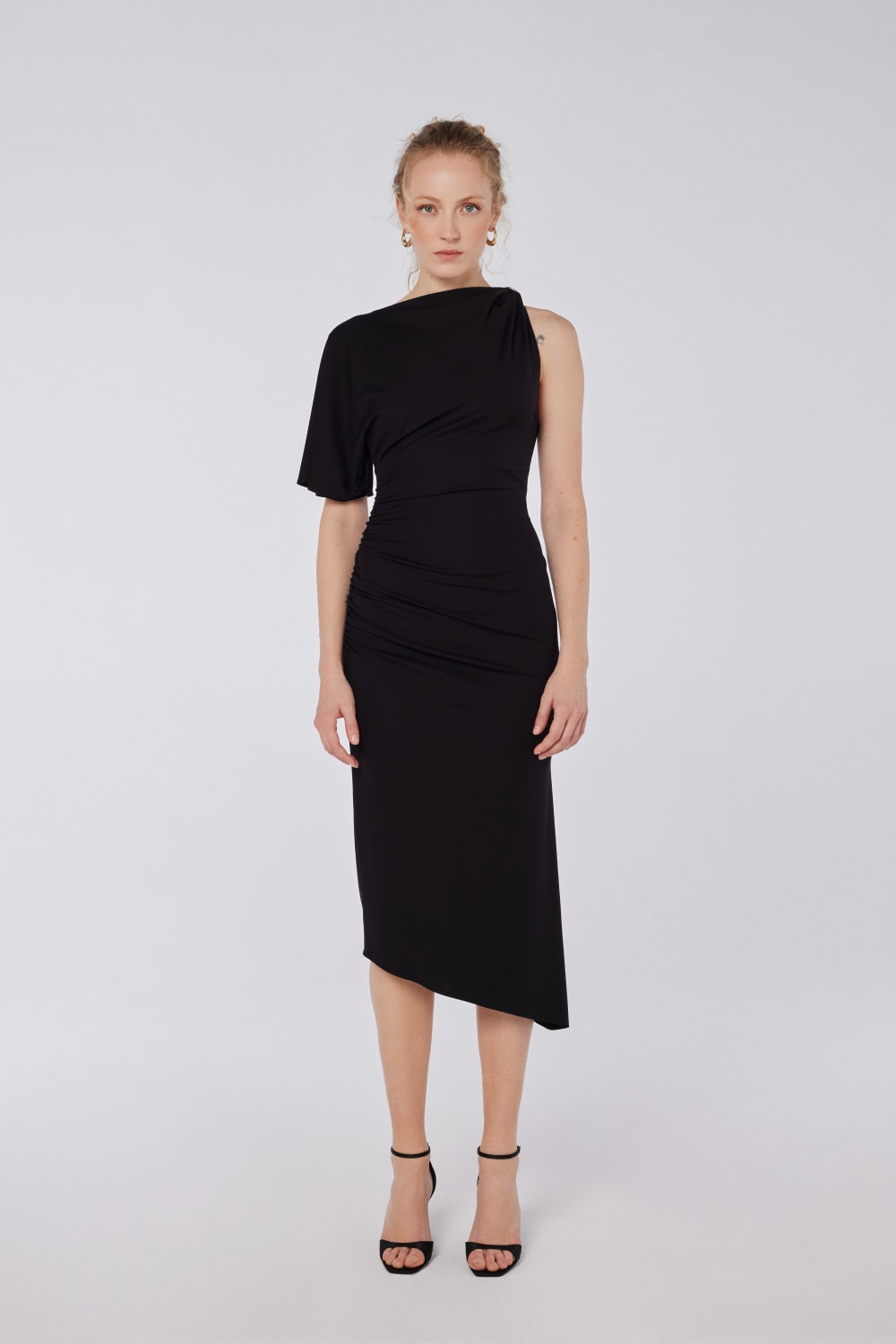 House of IKA-Drapeli Tek Omuz Tokalı Elbise-Elbise-1-roqelvaxirum.shop