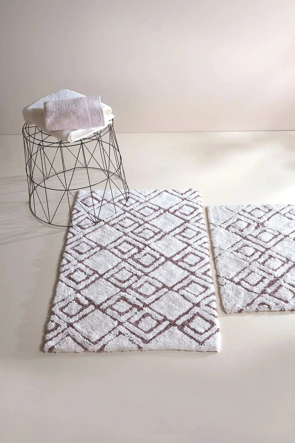 İRYA-Cava 2’Li Takım Banyo Paspası %100 Pamuk 40X60 + 60X90 Kahverengi-Paspas-5-roqelvaxirum.shop