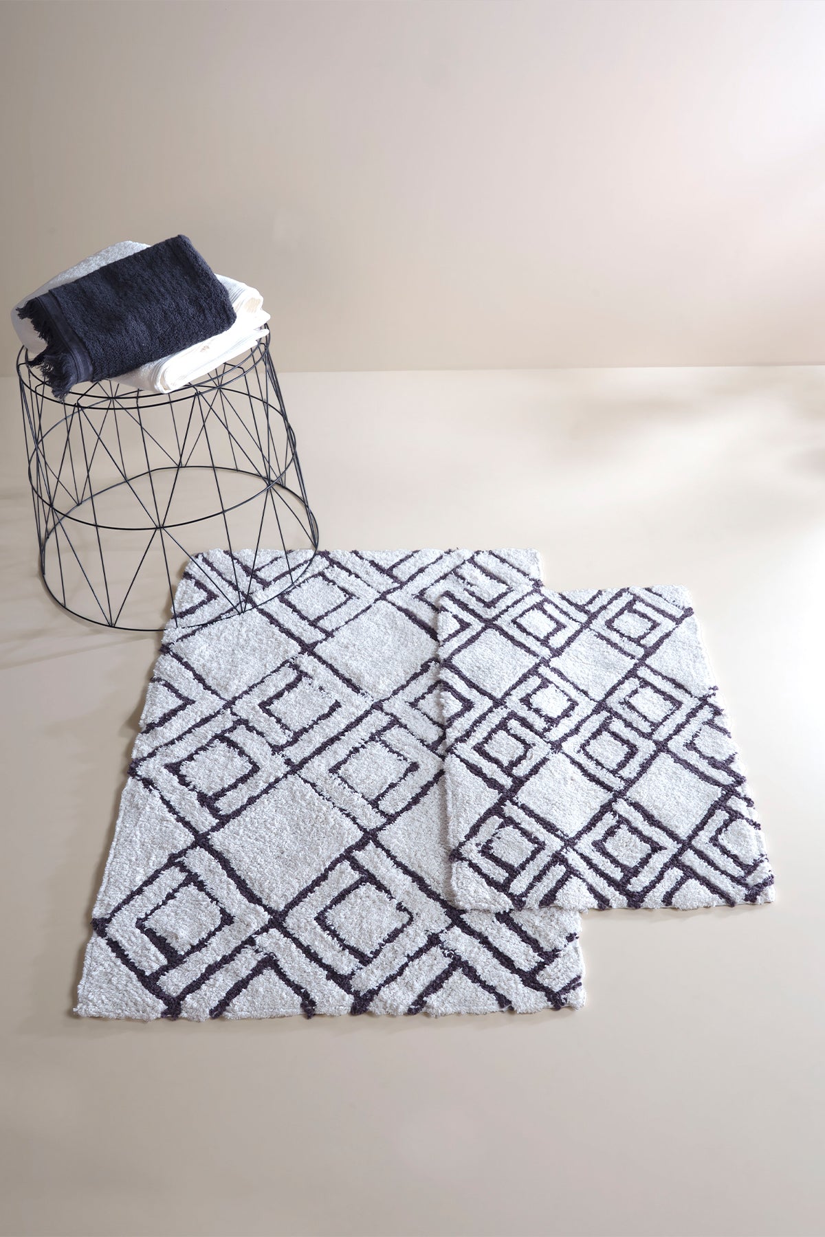 Irya-Cava 2’li Takım Banyo Paspası %100 Pamuk 40x60 + 60x90 Gri-Banyo Paspası-3-roqelvaxirum.shop