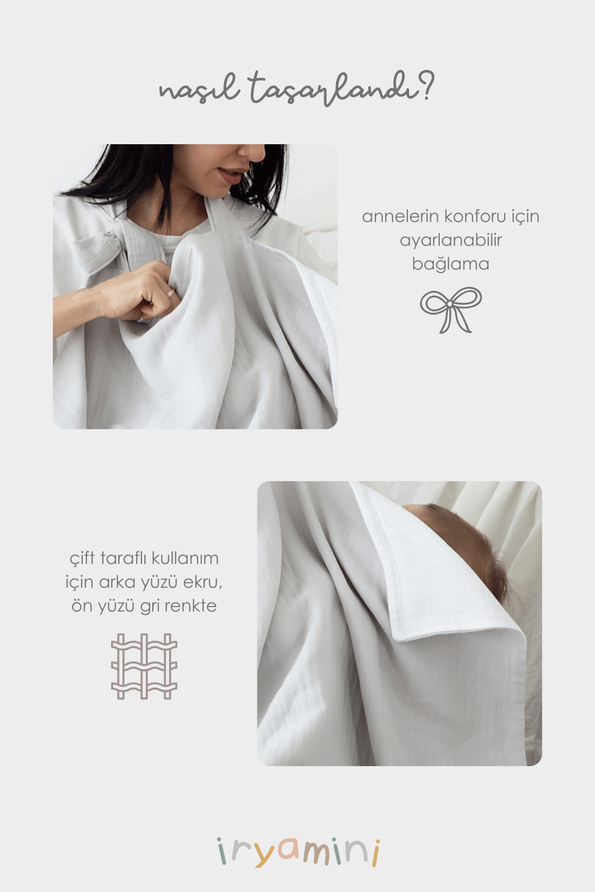 İRYA-Colors Of Joy Organik Pamuk Müslin 4 Katlı Emzirme Örtüsü Gri-Müslin Örtü-3-roqelvaxirum.shop
