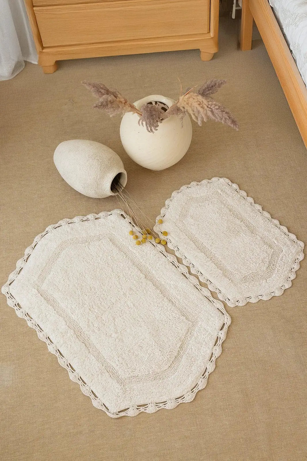 İRYA-Dale 2’Li Takım Banyo Paspası %100 Pamuk 40X60 + 60X90 Ekru-Paspas-1-roqelvaxirum.shop
