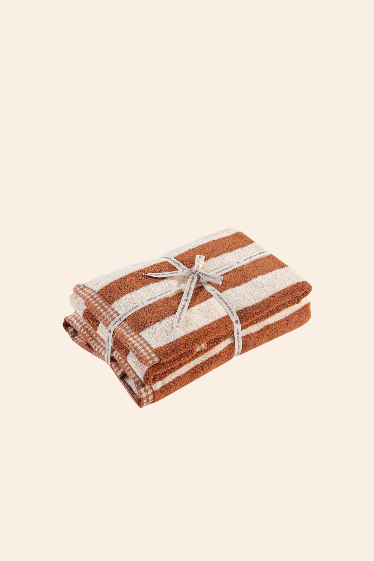 In Lines İPliği Boyalı %100 Pamuk Havlu 50X90+80X150 Cm Krem Karamel