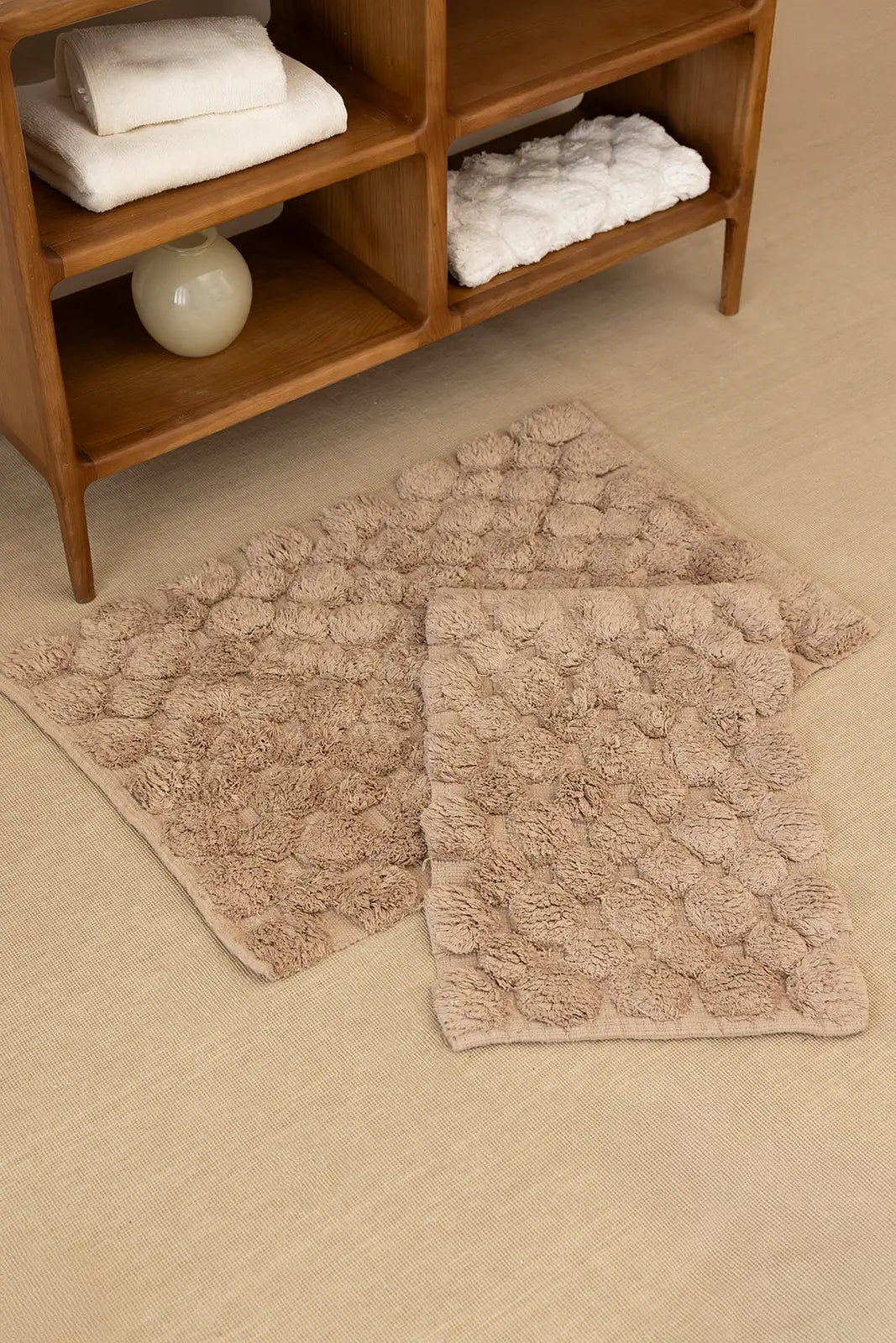 İRYA-Mellow 2’Li Takım Banyo Paspası %100 Pamuk 40X60 + 60X90 Bej-Paspas-1-roqelvaxirum.shop