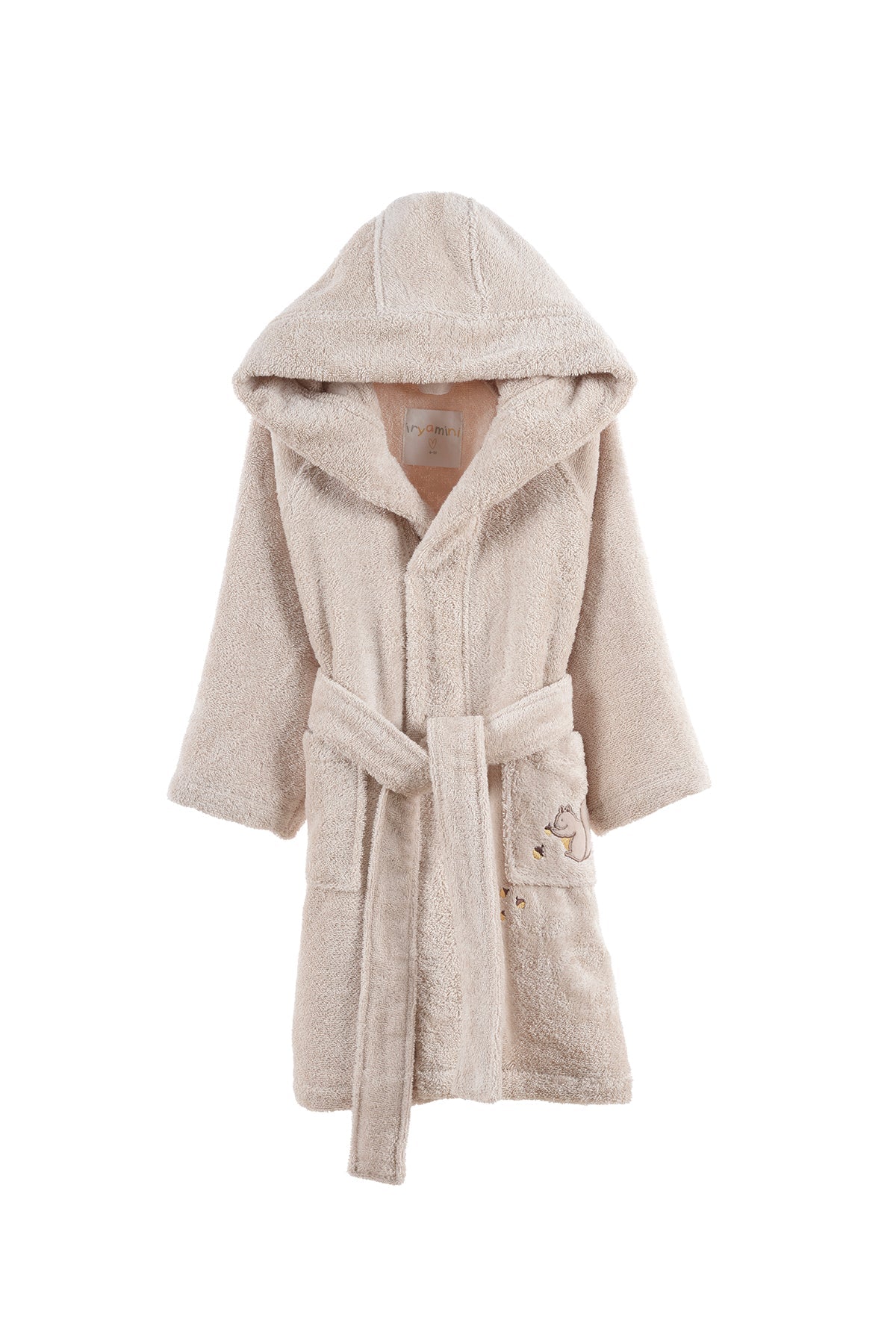 İRYA-Tiny Squirrel Organik Pamuk Nakışlı Çocuk Bornoz Bej-Bornoz-2-roqelvaxirum.shop