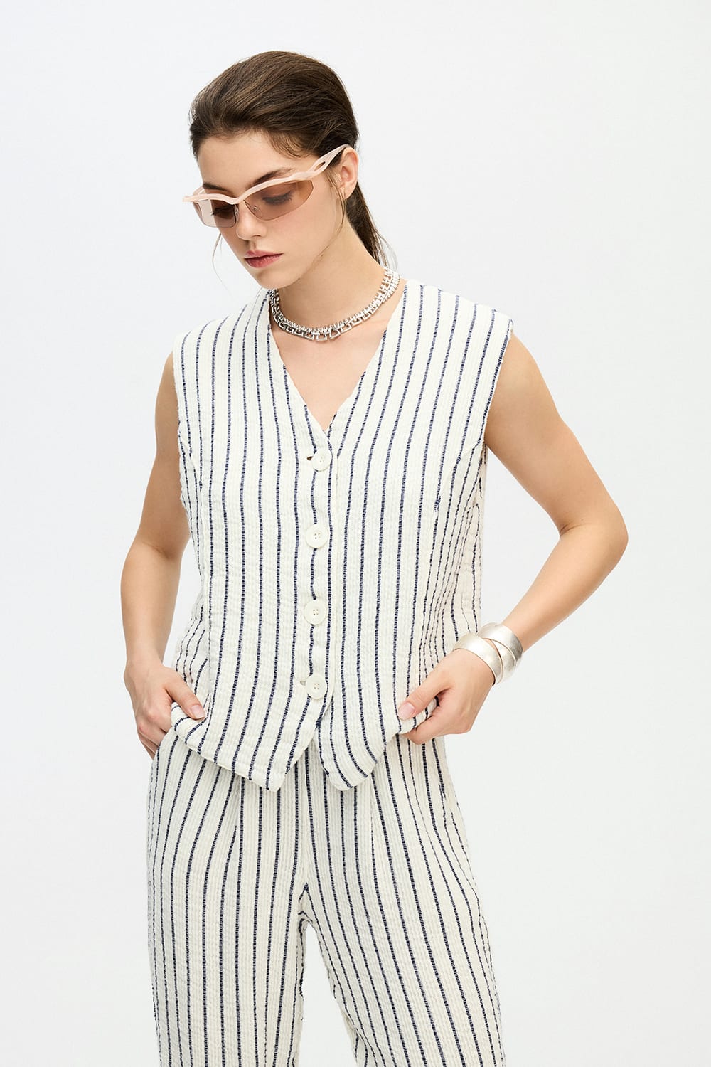 İkikız-Lacivert Çizgili Slouchy Pantolon-Pantolon-4-roqelvaxirum.shop
