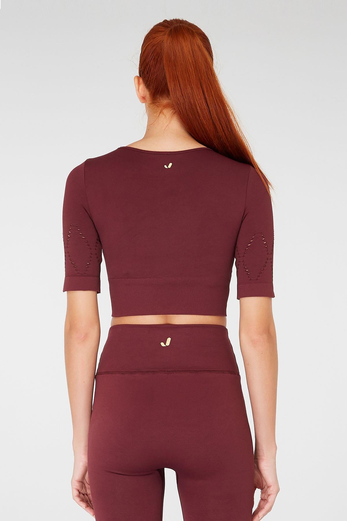 Jerf-Naples Kısa Kol Crop Top Econyl Bordo-Crop Top-4-roqelvaxirum.shop