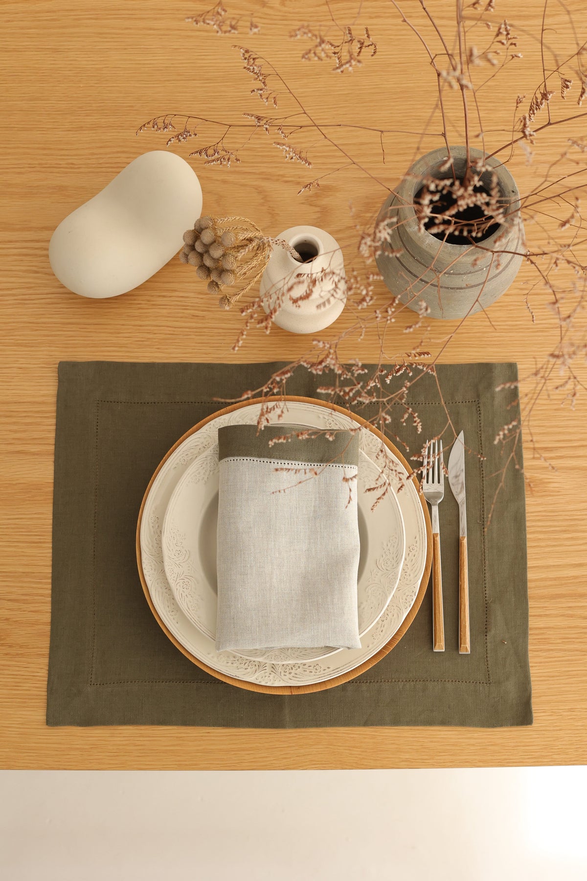 KM Home Collection-2'li Set Oliva Keten Peçete-Sunum Aksesuarları-1-roqelvaxirum.shop