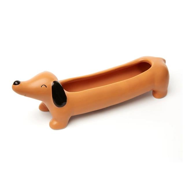 Kikkerland-Dachshund Köpek Figürlü Saksı, Porselen - 22x6x6,5 Cm-Dekoratif Saksı-2-roqelvaxirum.shop