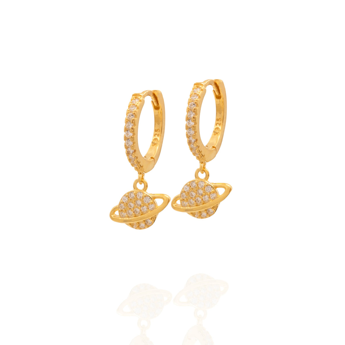 Kimolos-Saturn 925 Ayar Gümüş Zirkon Taşlı Gezegen Küpe-1-roqelvaxirum.shop