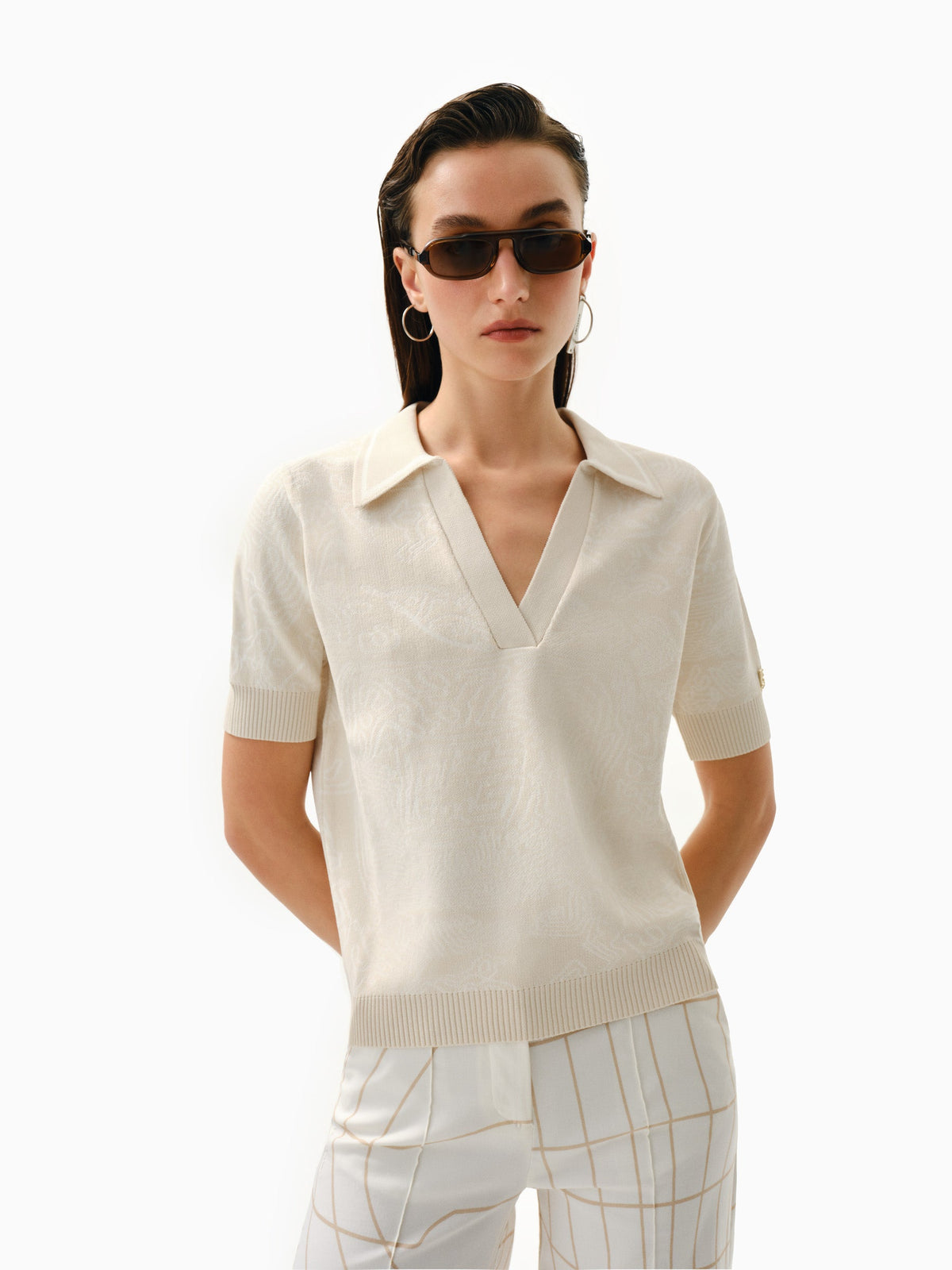 Kntlgy-Fingerprint Jakarlı Polo Üst-Bluz-1-roqelvaxirum.shop