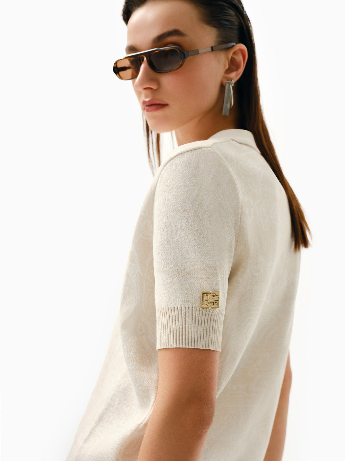 Kntlgy-Fingerprint Jakarlı Polo Üst-Bluz-3-roqelvaxirum.shop