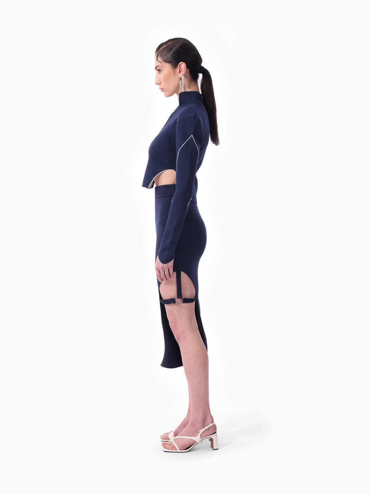 Kntlgy-Lacivert Asimetrik Triko Midi Etek-Etek-3-roqelvaxirum.shop