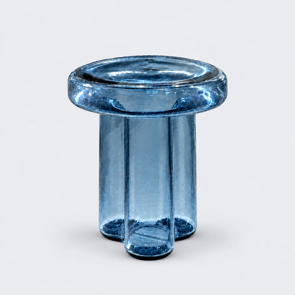 Vetrova Blue Yuvarlak Cam Yan Sehpa-S