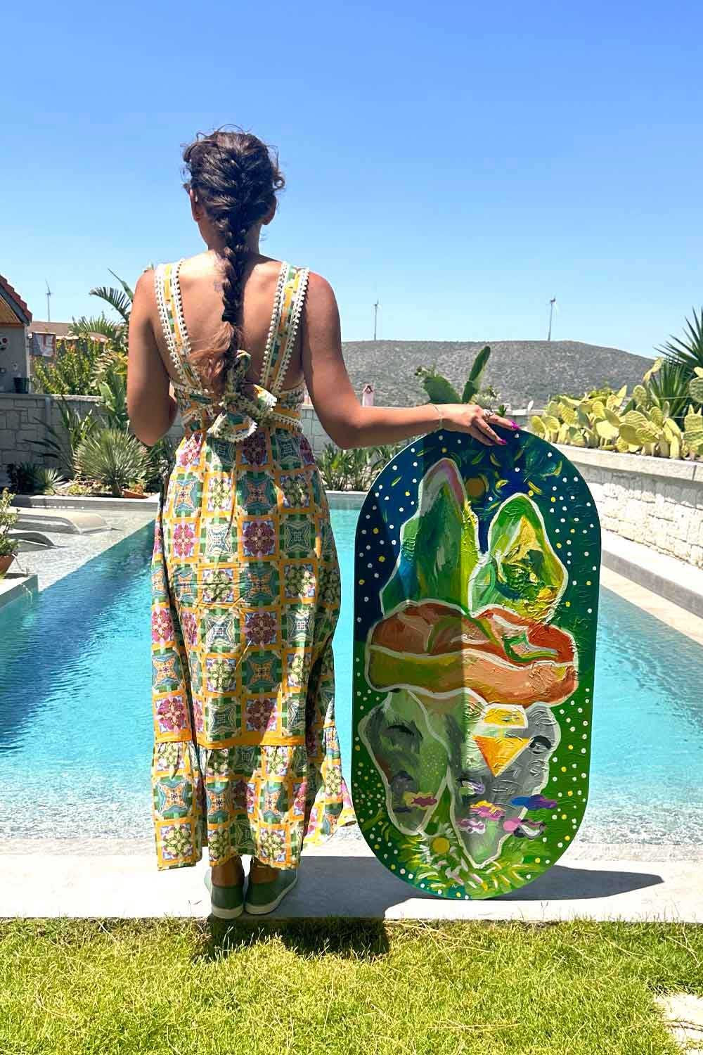 Le-Monade Dreams-Girlfriend Geometrik Desenli Sırt Detaylı Uzun Elbise-Top-5-roqelvaxirum.shop