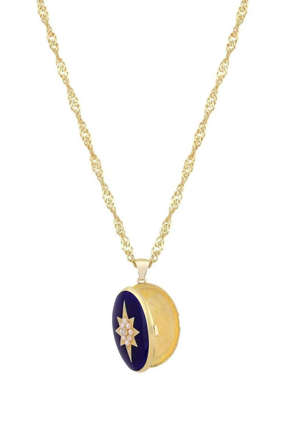 Linya Jewellery-Lacivert Mineli Kutup Yıldızı Madalyon Kolye-Kolye-5-roqelvaxirum.shop