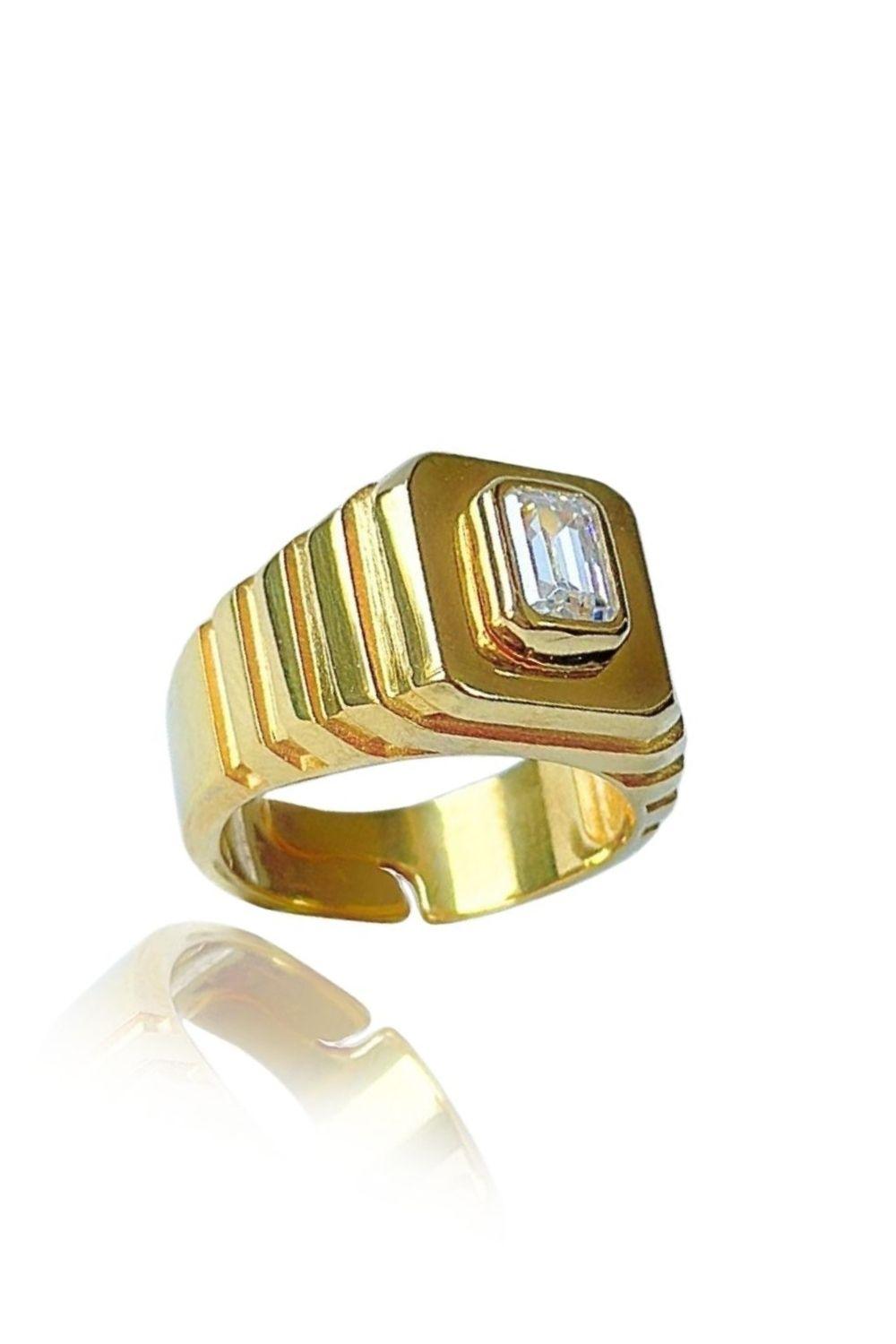 Linya Jewellery-Oktagon Beyaz Taşlı Yüzük-Yüzük-1-roqelvaxirum.shop
