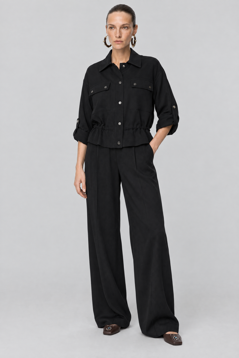 Anais Tencel Geniş Paça Pantolon Siyah