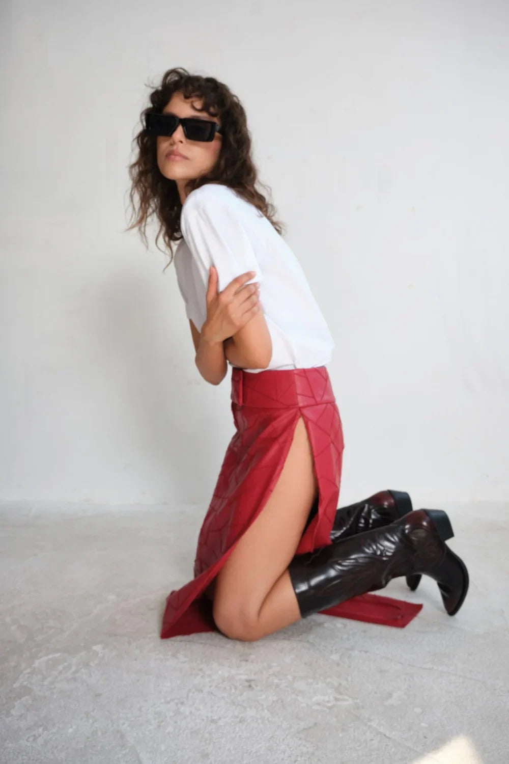 Manshet-Nadine Yırtmaçlı Deri Midi Etek-Etek-5-roqelvaxirum.shop