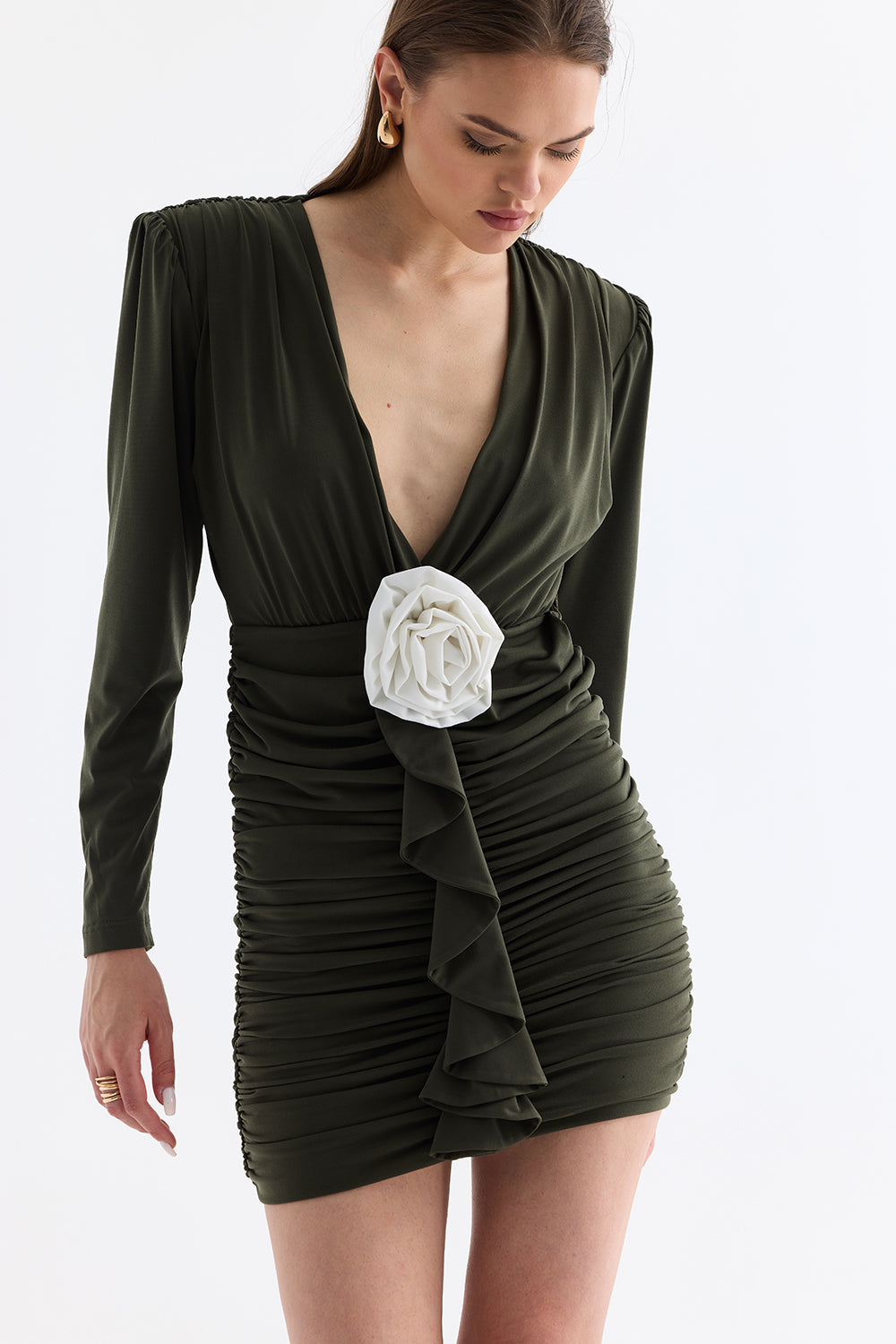 Manshet-The Crimson / Gül Detaylı Mini Elbise-Elbise-1-roqelvaxirum.shop