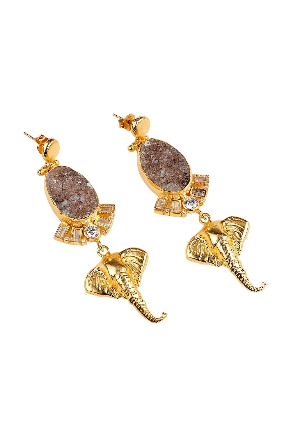 Manus In Mano-Pargas Kuvars Fil Motifli Sallantılı Gümüş Küpe-Küpe-1-roqelvaxirum.shop