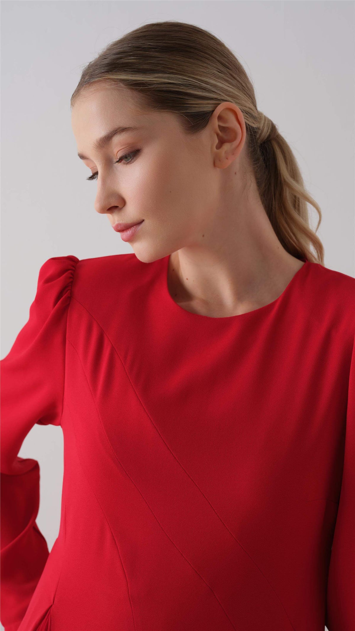 Miha-Parça Pi̇Li̇Seli̇ Krep Şi̇Fon Elbi̇Se Kırmızı-2-roqelvaxirum.shop