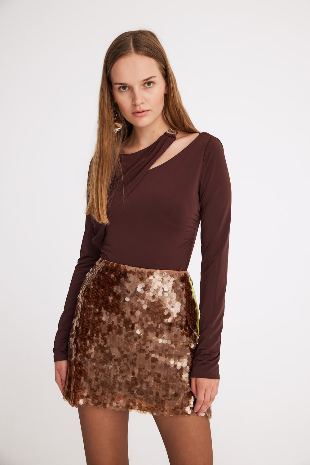 Mirimalist-Sepia Sequin Mini Skirt-Etek-4-roqelvaxirum.shop