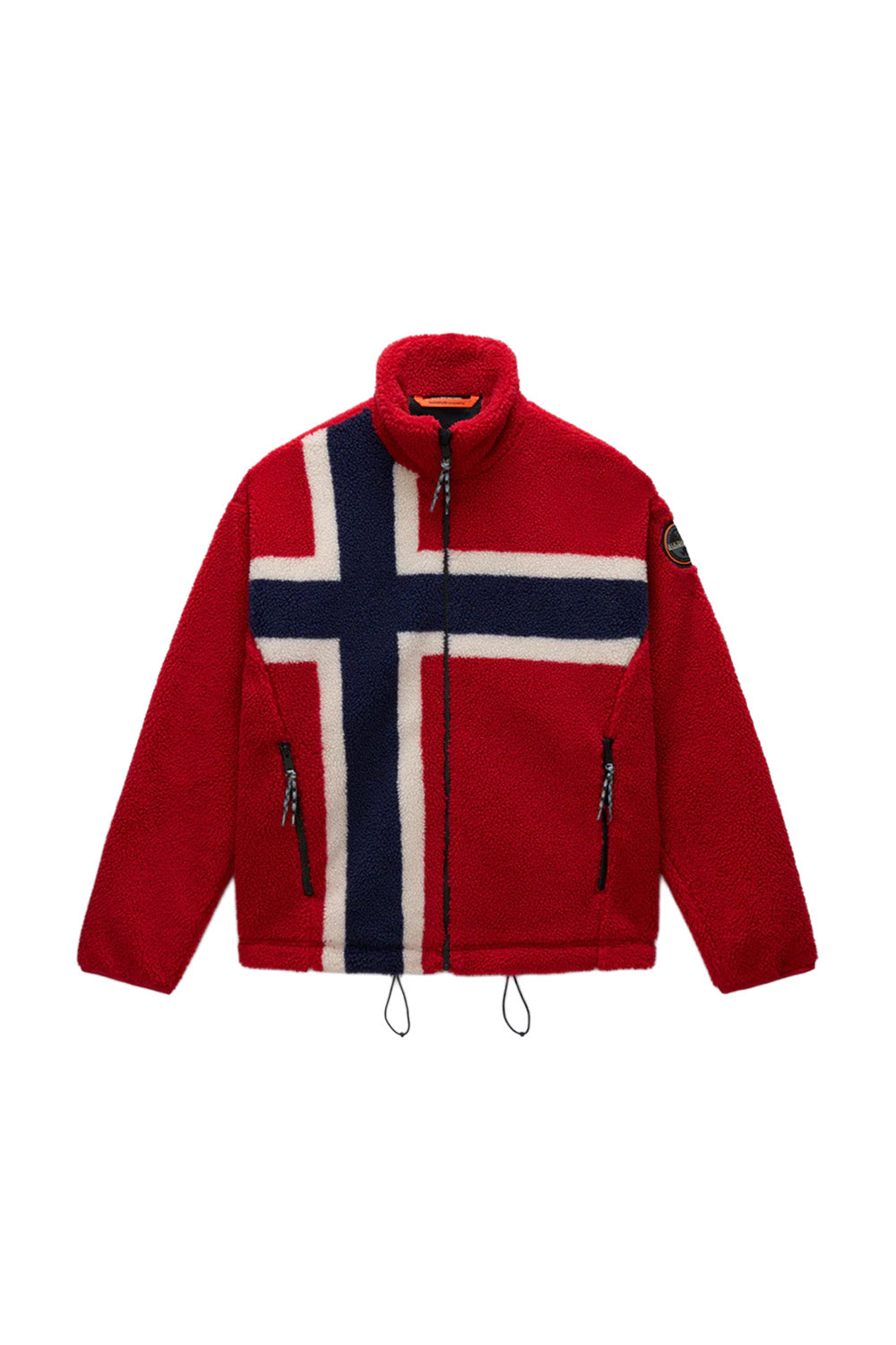 Napapijri-Fiemme Loose Fit Fze Kırmızı Norveç Bayraklı Peluş Mont-Mont-1-roqelvaxirum.shop