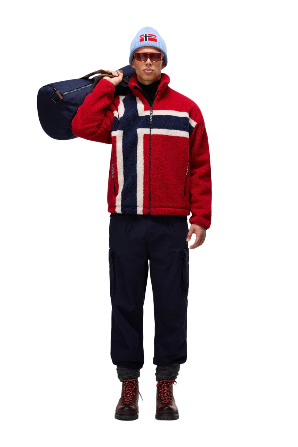 Napapijri-Fiemme Loose Fit Fze Kırmızı Norveç Bayraklı Peluş Mont-Mont-9-roqelvaxirum.shop