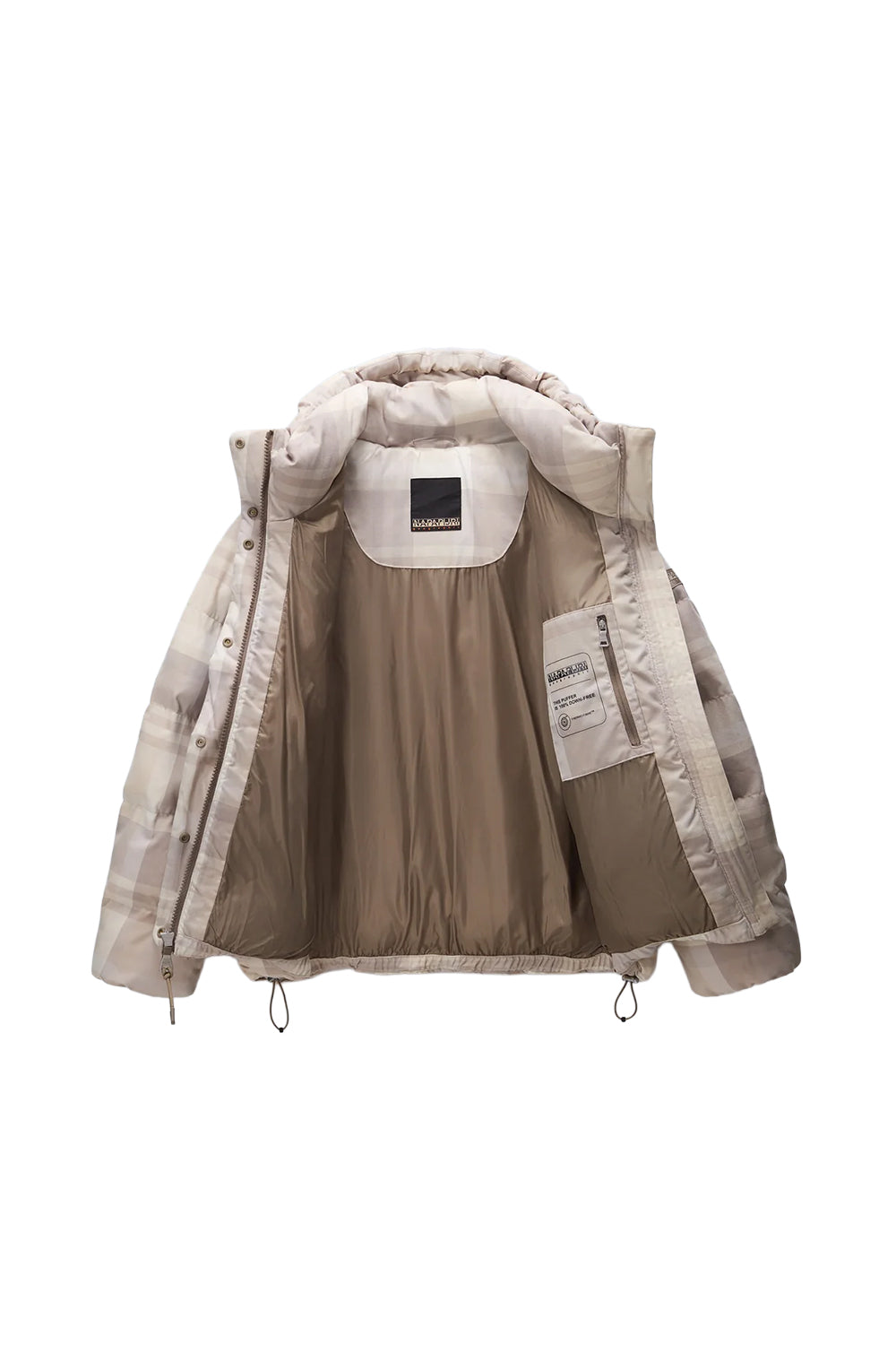 Napapijri-Napapijri ThermoFibre® Glane Check Puffer CORDURA® Jacket Ekoseli Krem Kadın Mont-Mont-3-roqelvaxirum.shop