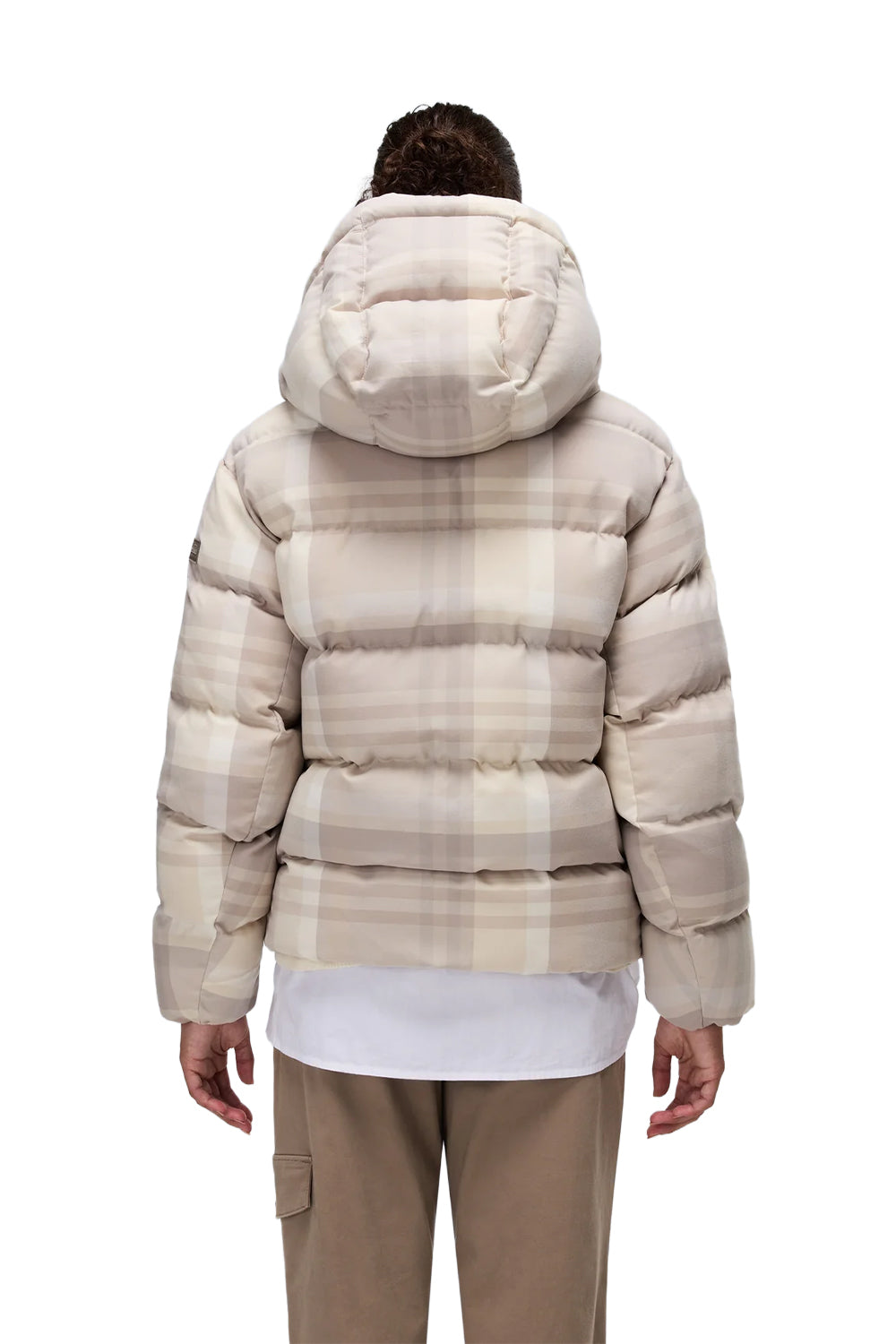 Napapijri-Napapijri ThermoFibre® Glane Check Puffer CORDURA® Jacket Ekoseli Krem Kadın Mont-Mont-4-roqelvaxirum.shop