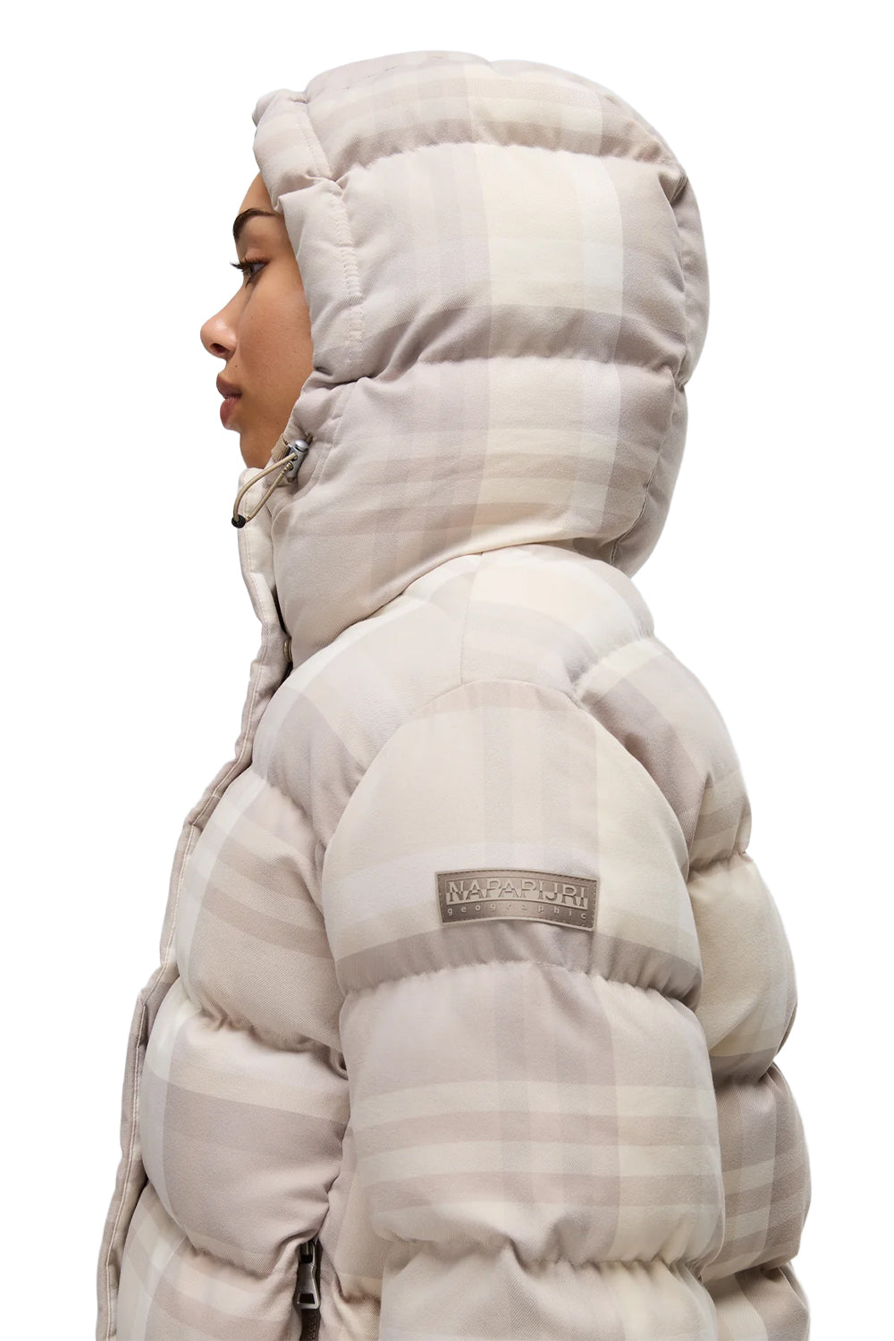 Napapijri-Napapijri ThermoFibre® Glane Check Puffer CORDURA® Jacket Ekoseli Krem Kadın Mont-Mont-5-roqelvaxirum.shop