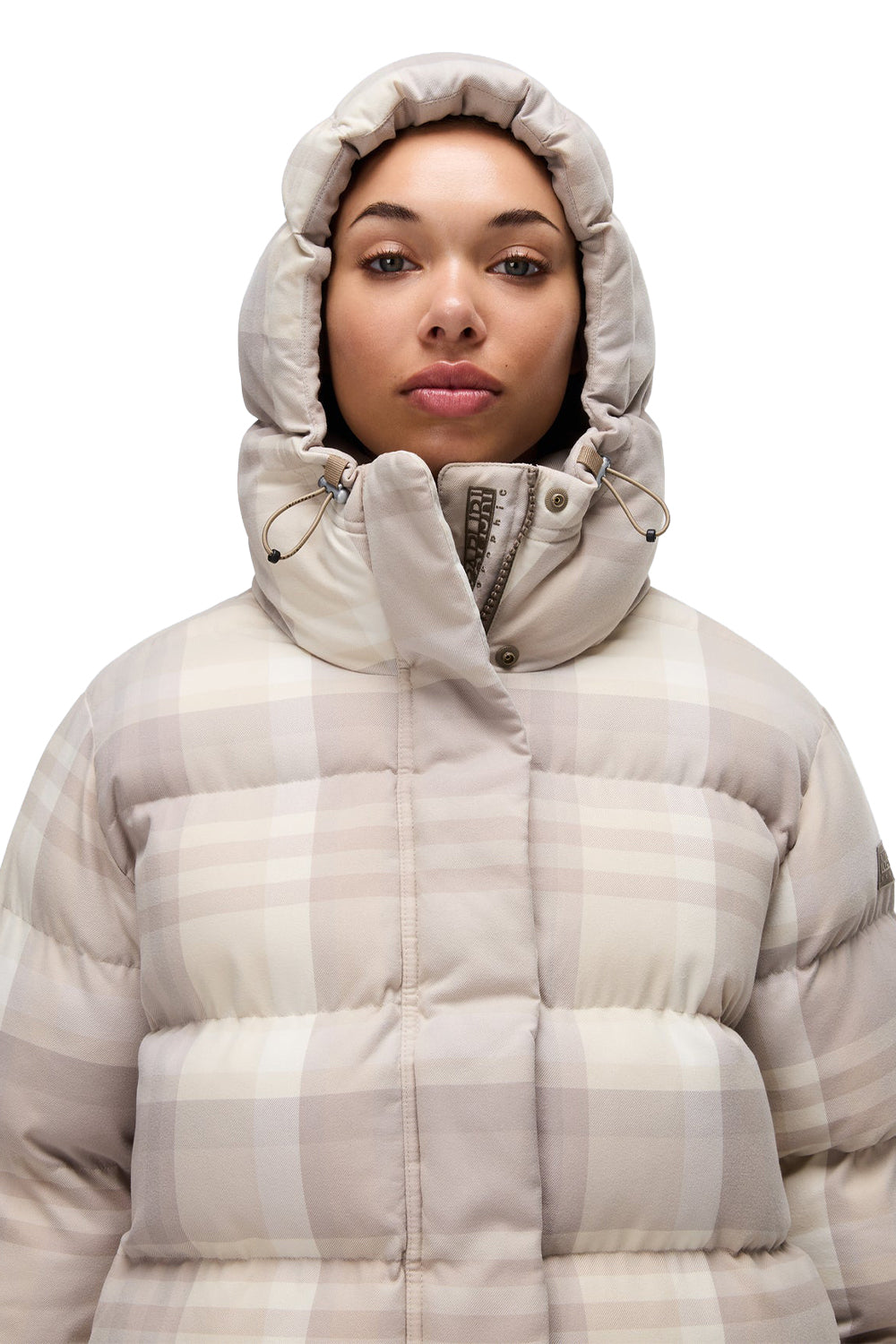 Napapijri-Napapijri ThermoFibre® Glane Check Puffer CORDURA® Jacket Ekoseli Krem Kadın Mont-Mont-7-roqelvaxirum.shop