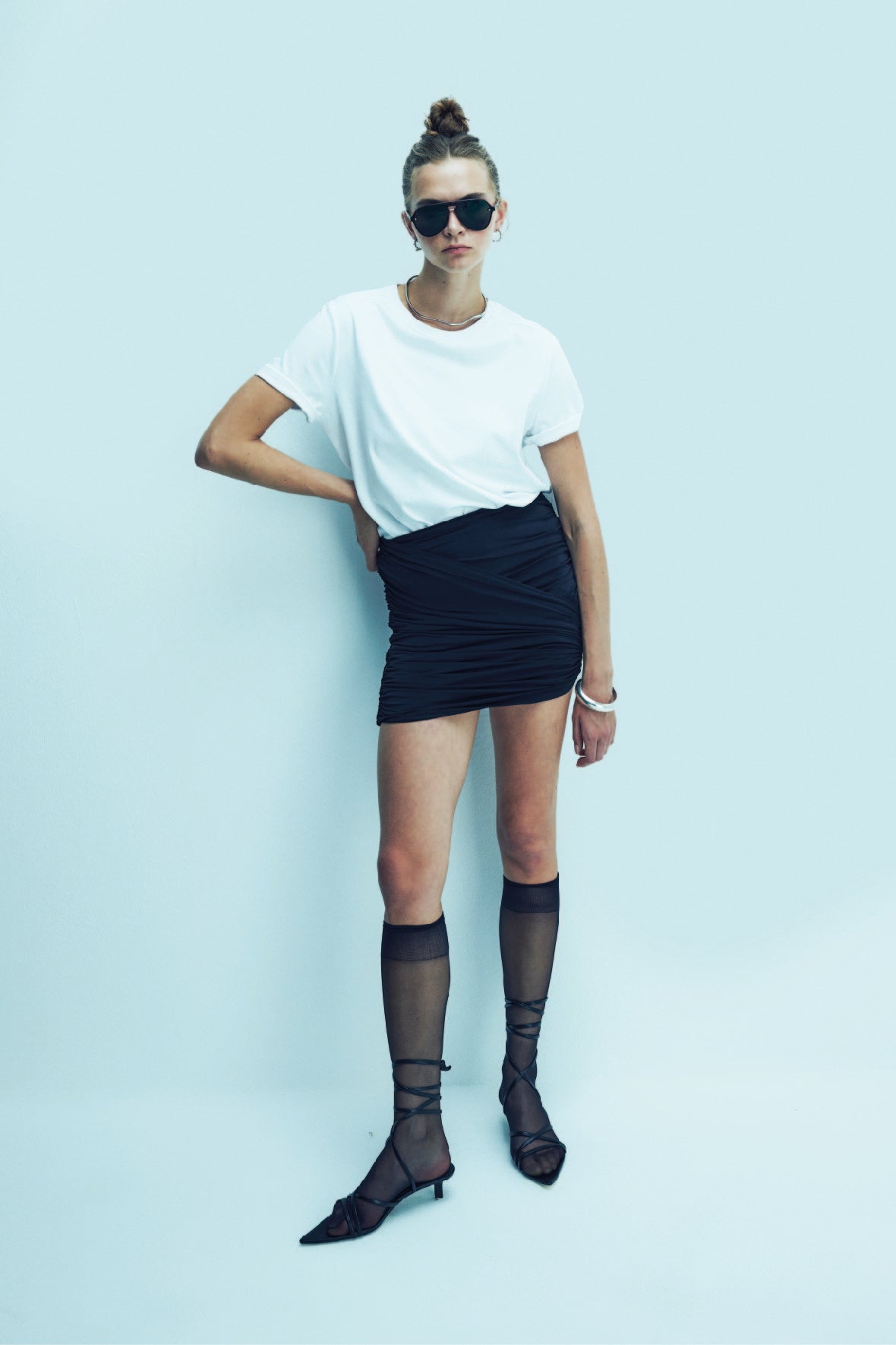 Nazlı Ceren-Micha Mini Asimetrik Jarse Etek Black-Etek-2-roqelvaxirum.shop