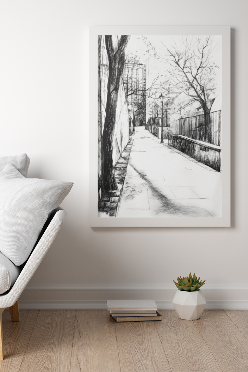 Nord Design-Kara Kalem Seri̇si̇ Çerçeveli̇ Tablo - Ağaçli Sokak-Tablo-1-roqelvaxirum.shop