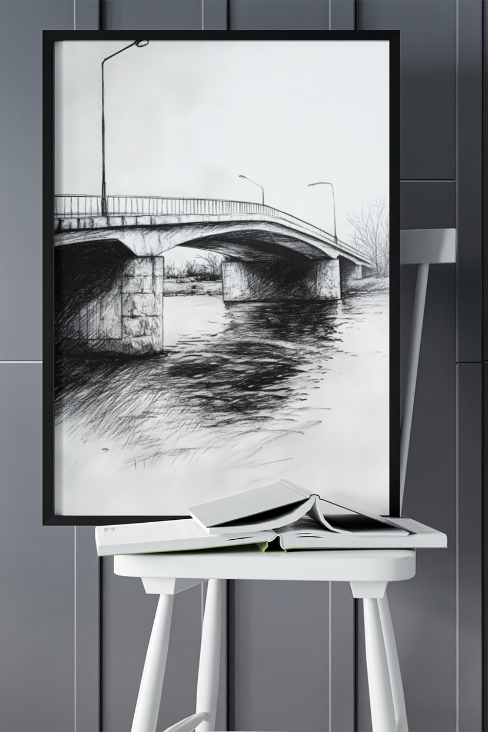 Nord Design-Kara Kalem Seri̇si̇ Çerçeveli̇ Tablo - Köprü-Tablo-1-roqelvaxirum.shop