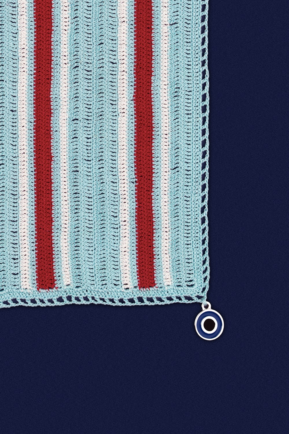 OHM Handmade-Beyaz Mavi Kırmızı Multi Stripes El İşi Dantel Örtü-Dantel Örtüler-2-roqelvaxirum.shop