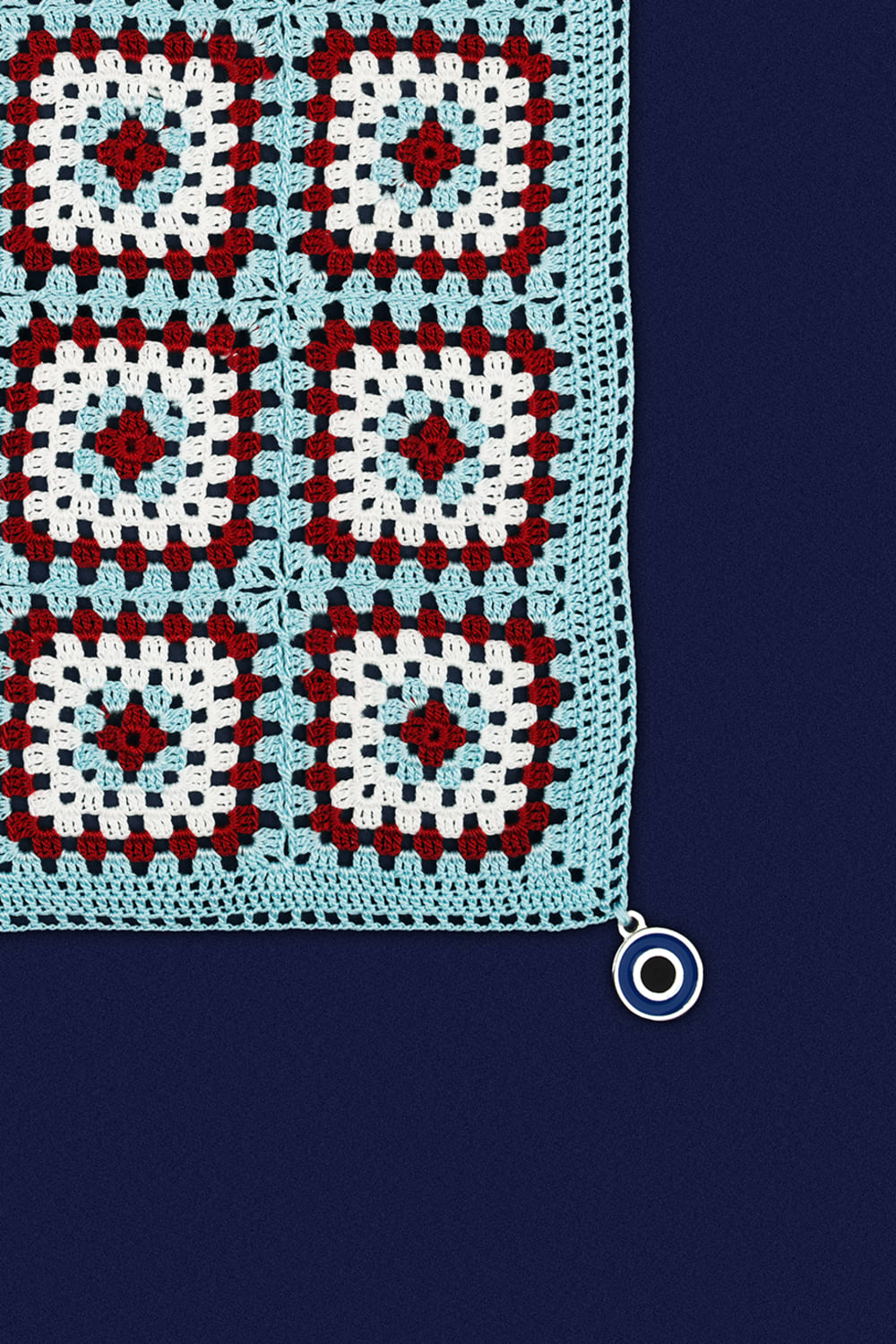 OHM Handmade-Mavi Kırmızı Beyaz Granny El İşi Dantel Örtü-Dantel Örtüler-2-roqelvaxirum.shop