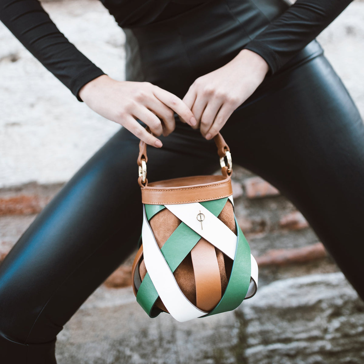 Otrera-Olina Tan & Green & White-El Çantası-4-roqelvaxirum.shop