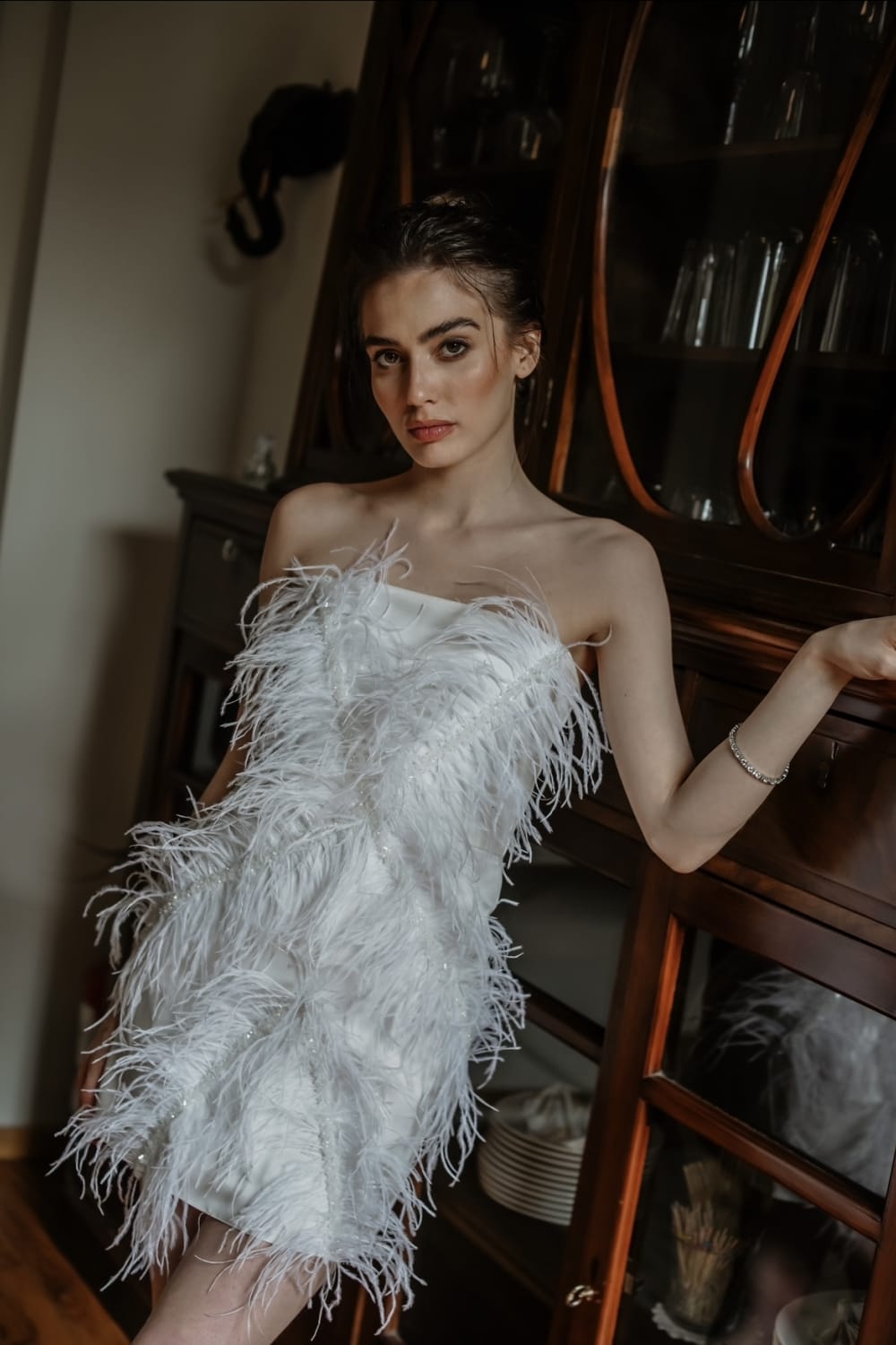 Pelia-Piana Kuştüylü Taş İşlemeli Mini Elbise-Elbise-3-roqelvaxirum.shop
