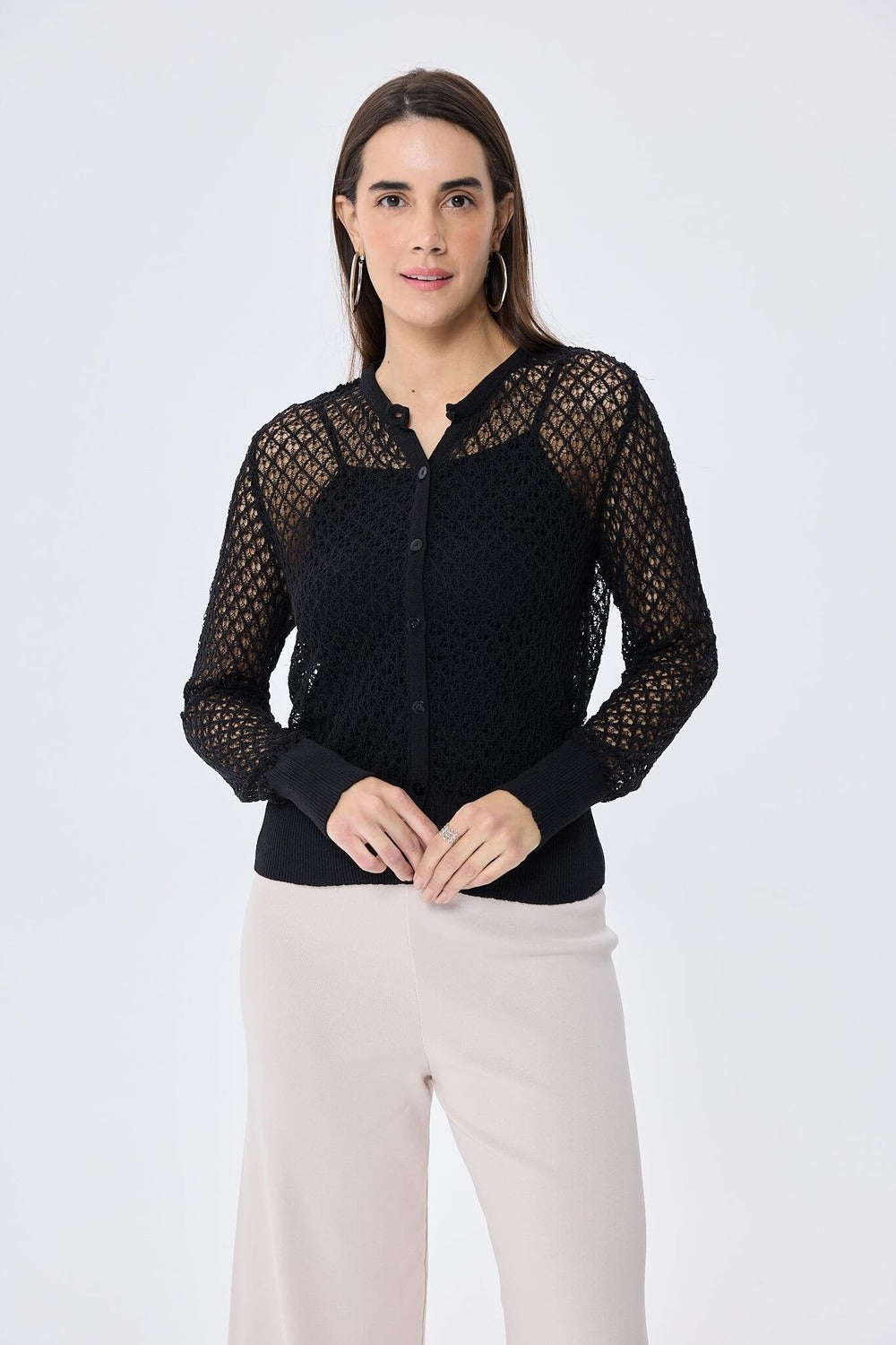 Peraluna-Addison Ajur Örgülü Kadın Triko Hırka Si̇yah-Kazak & Triko-5-roqelvaxirum.shop
