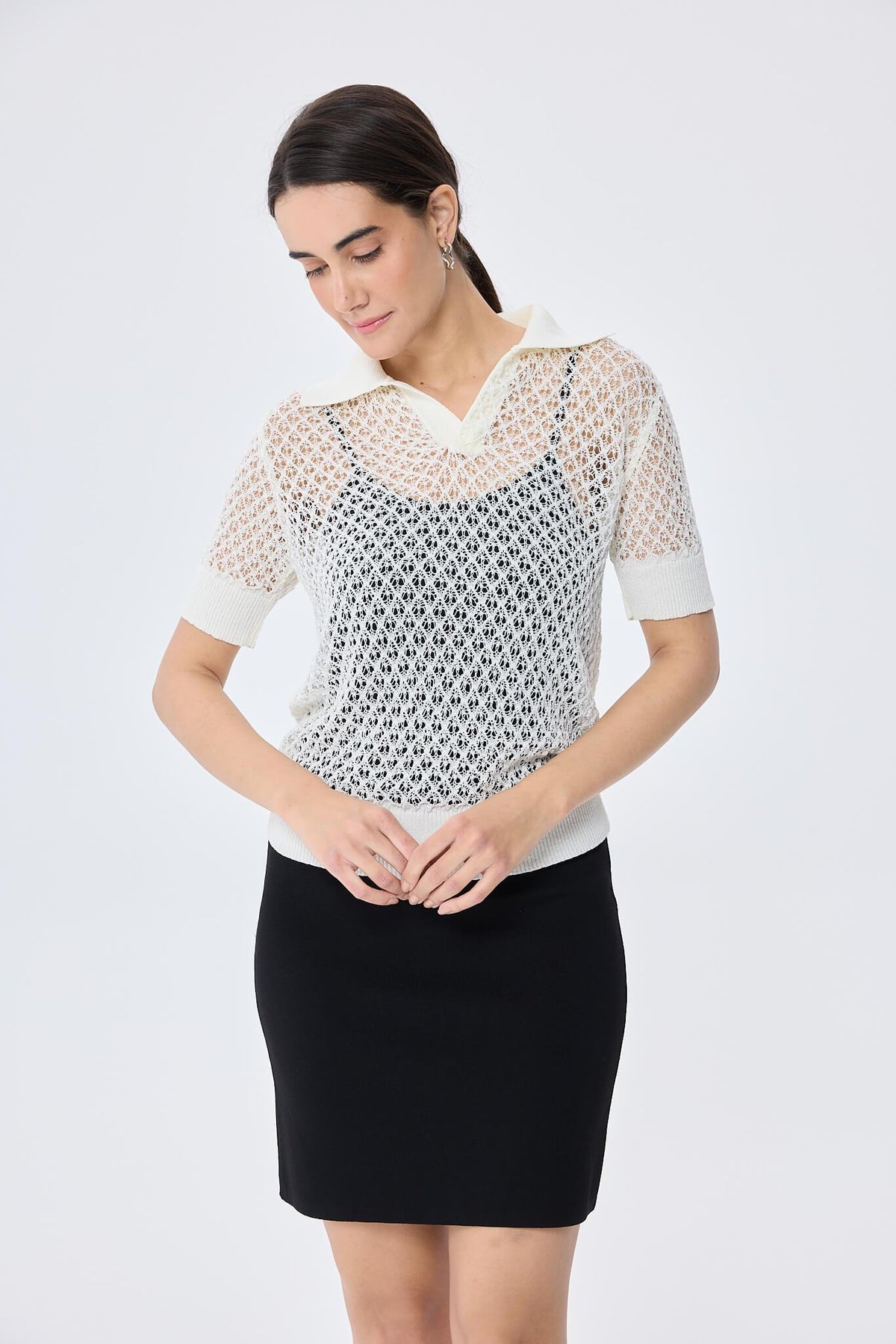 Peraluna-Ava Ajurlu Polo Yaka Kadın Triko Bluz Ekru-Bluz-2-roqelvaxirum.shop