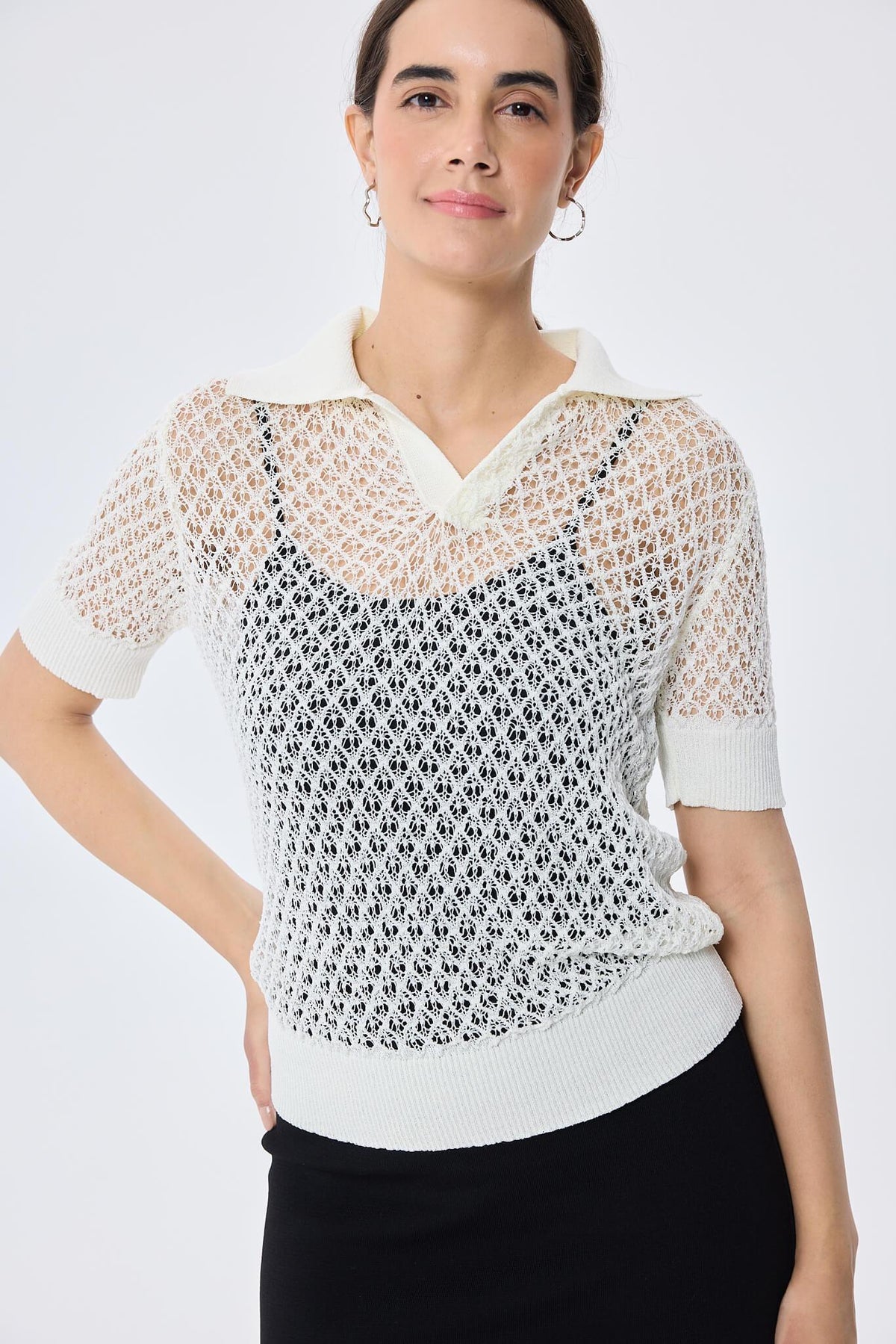 Peraluna-Ava Ajurlu Polo Yaka Kadın Triko Bluz Ekru-Bluz-3-roqelvaxirum.shop