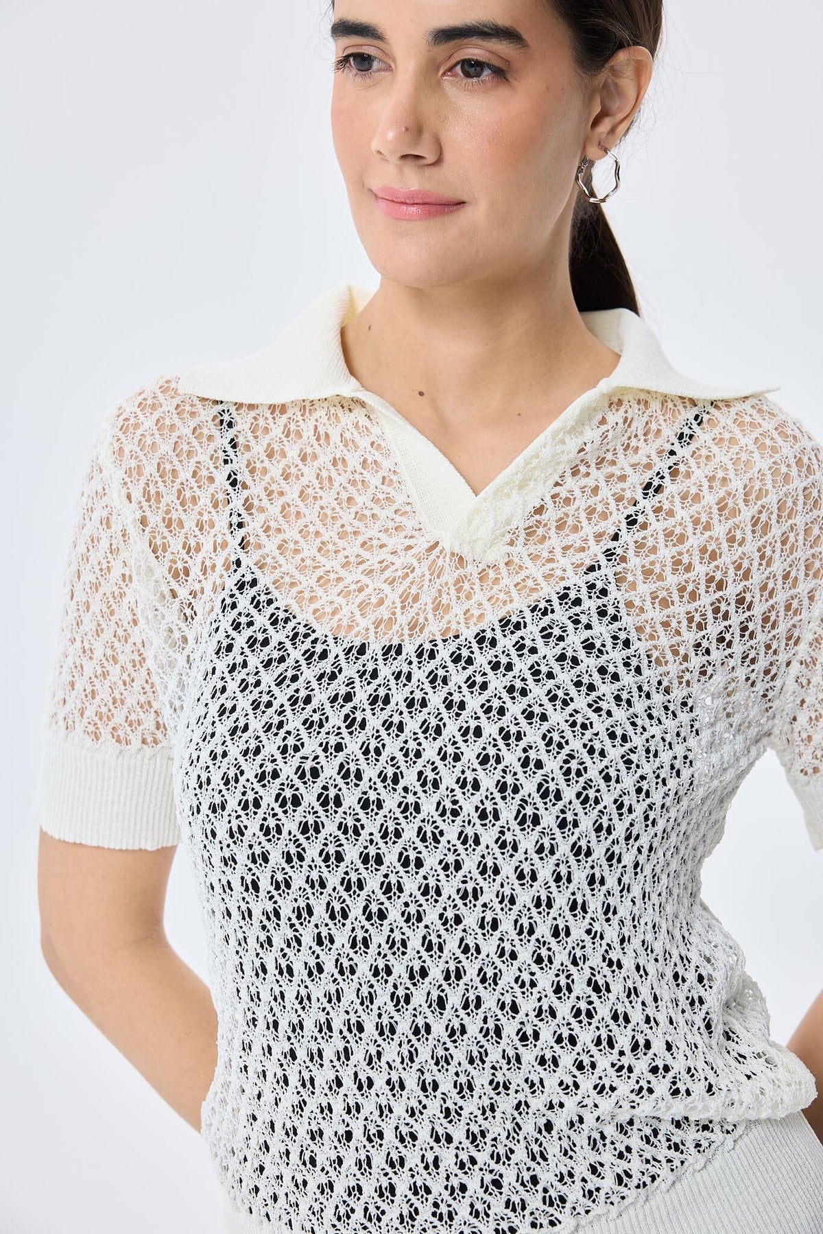 Peraluna-Ava Ajurlu Polo Yaka Kadın Triko Bluz Ekru-Bluz-5-roqelvaxirum.shop