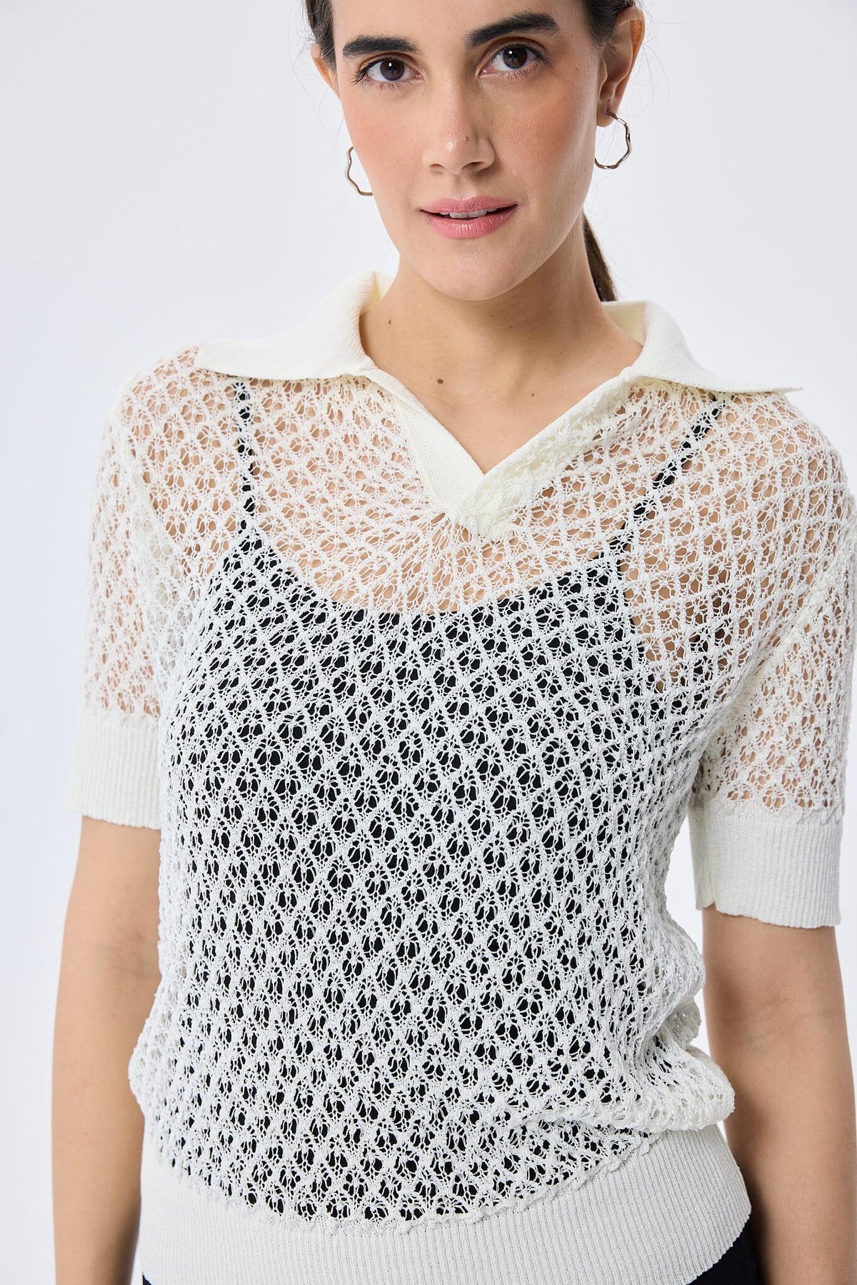 Peraluna-Ava Ajurlu Polo Yaka Kadın Triko Bluz Ekru-Bluz-6-roqelvaxirum.shop